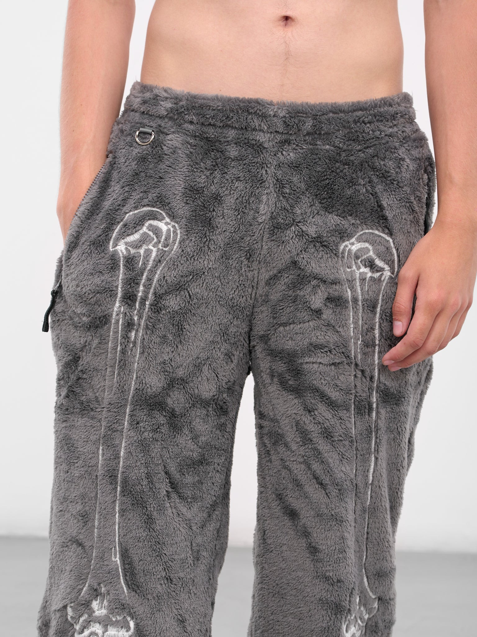 Gray Skeletal Embroidery Fleece Pants - 5