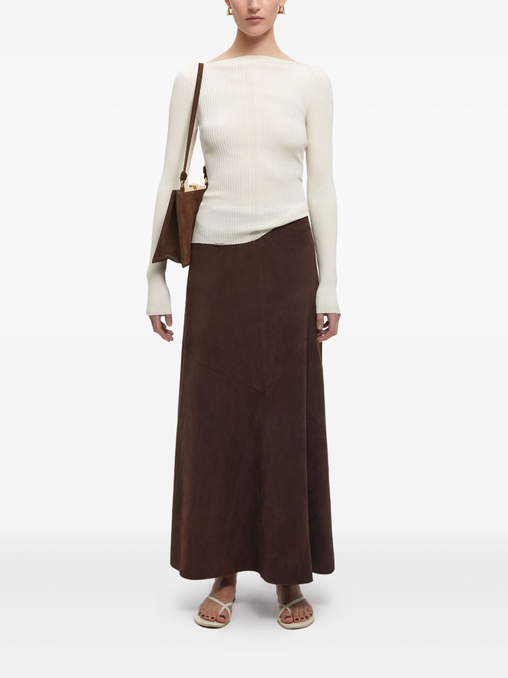 leather A-line midi skirt - 2