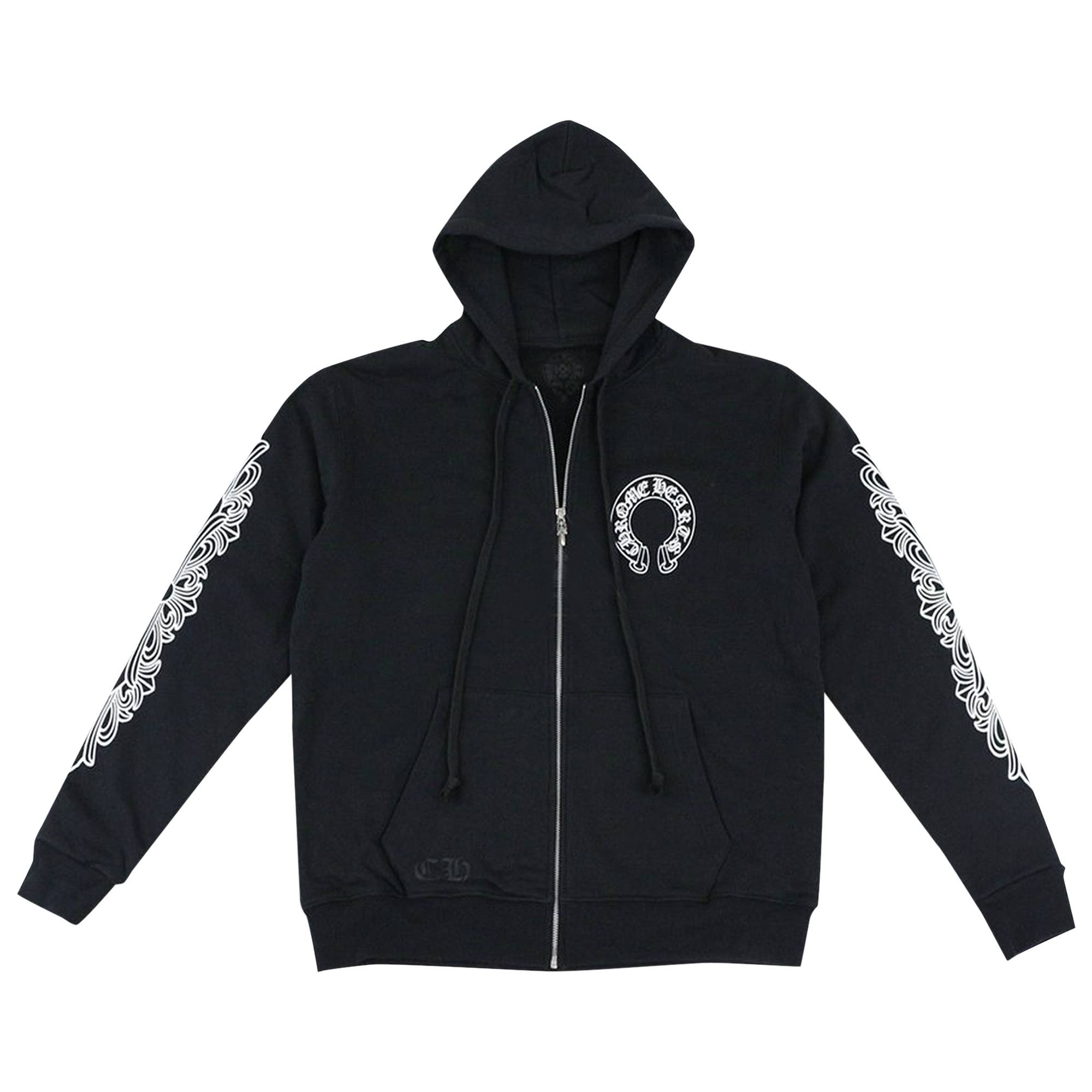 Chrome Hearts Horseshoe Floral Cross-Sleeve Zip Up Hoodie 'Black/White' - 1