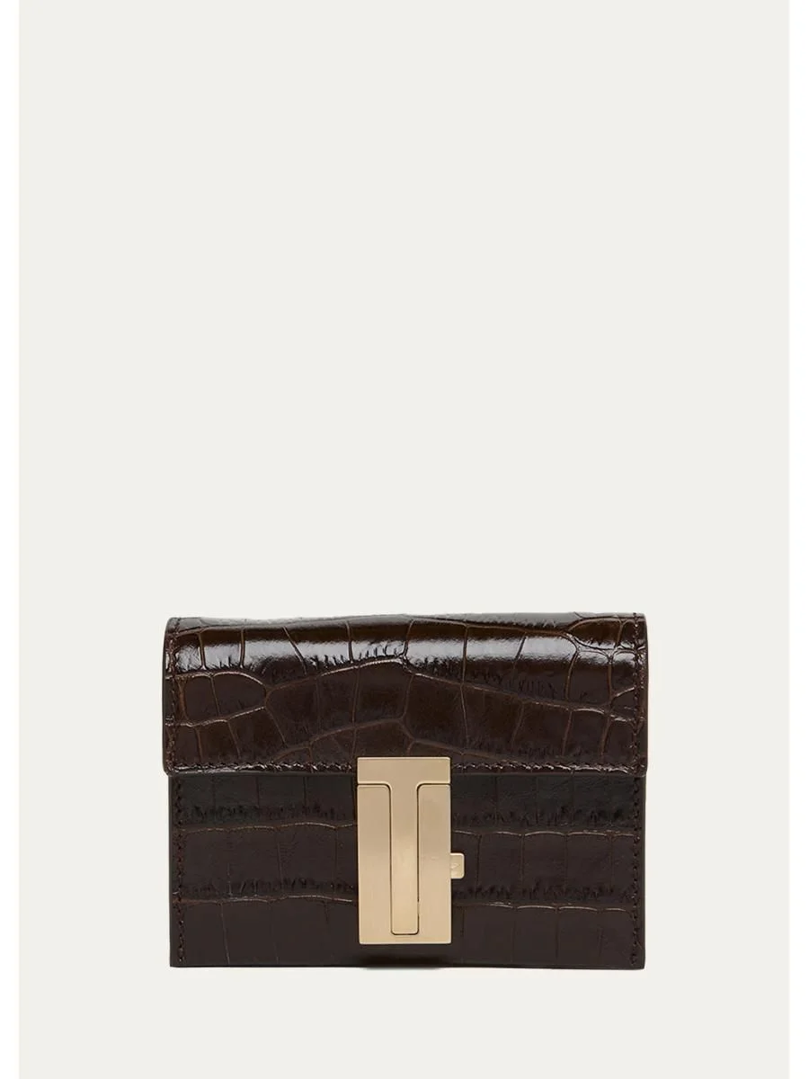 Mia Croc-Embossed Leather Crossbody Card Holder - 1