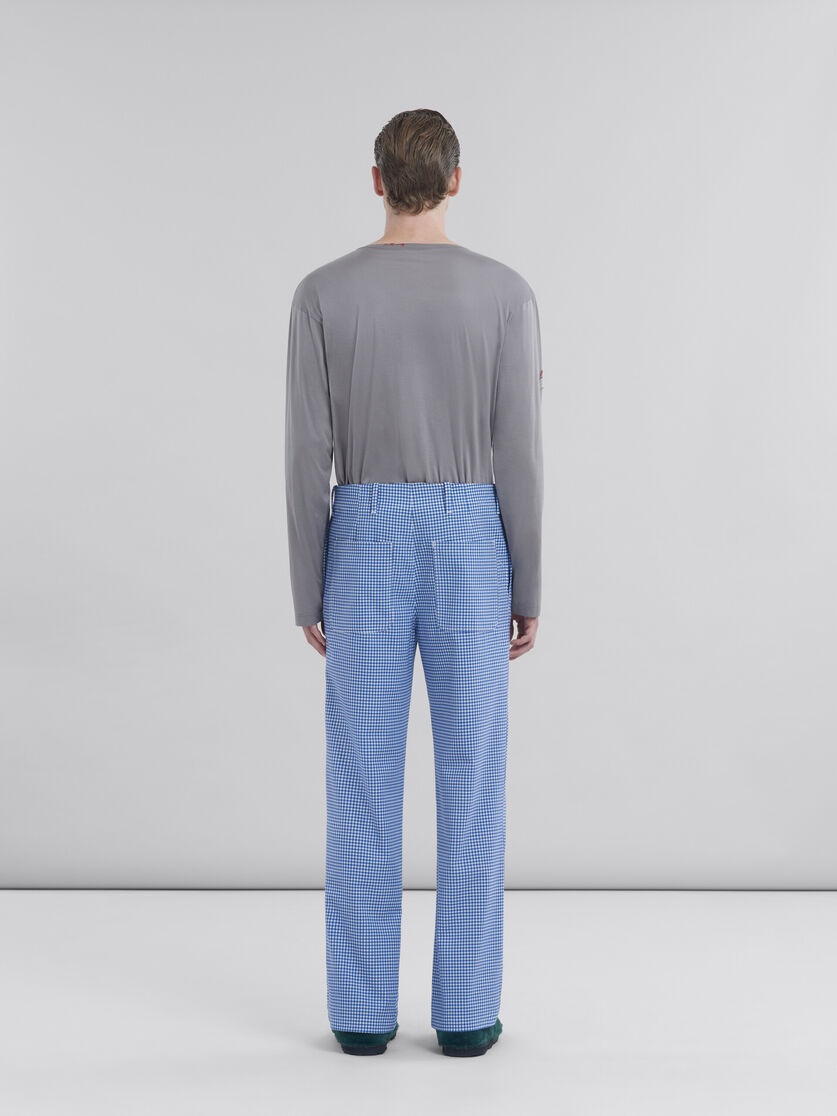 LIGHT BLUE AND WHITE WOOL BLEND GINGHAM TROUSERS - 3
