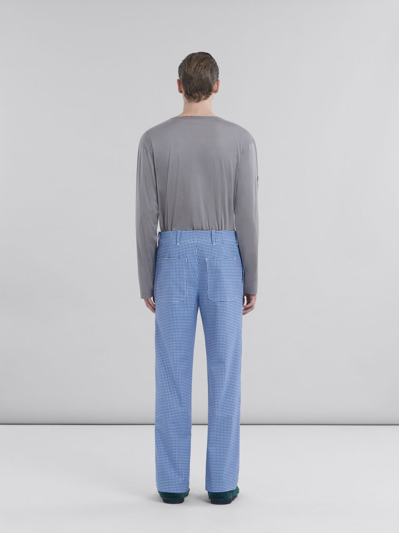 LIGHT BLUE AND WHITE WOOL BLEND GINGHAM TROUSERS 3