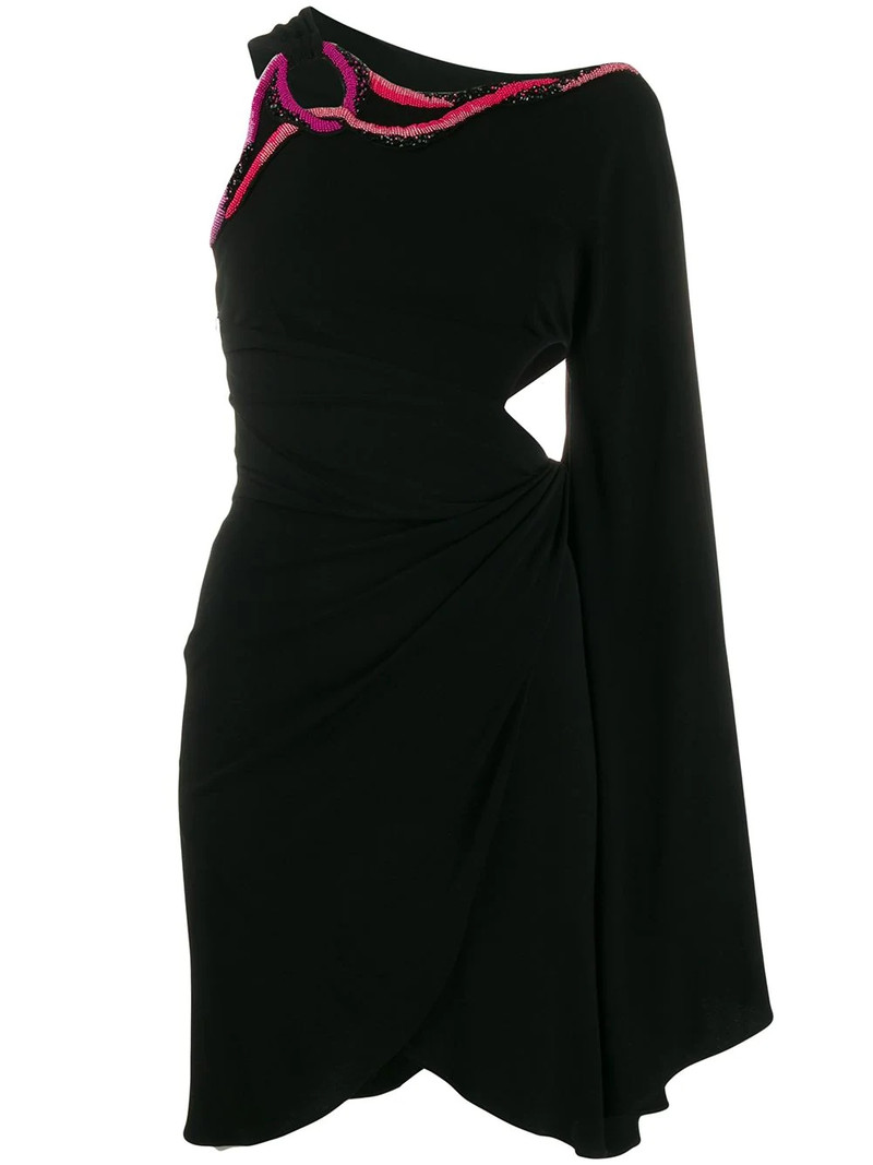 embroidered neck asymmetric short dress 1