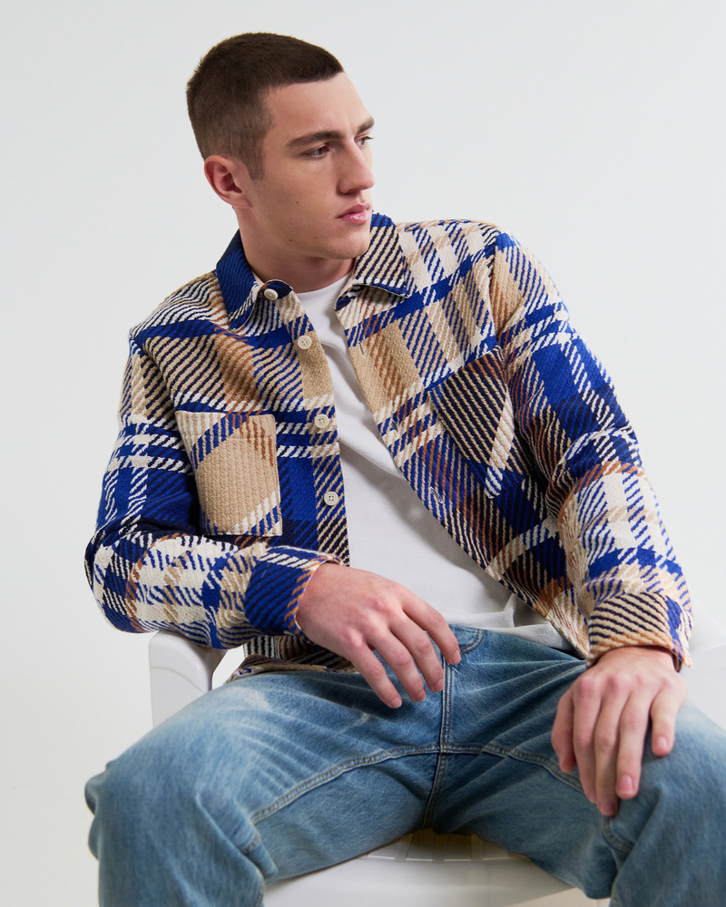 Wax London Whiting - Blue And Tan Bold Check Overshirt outlook
