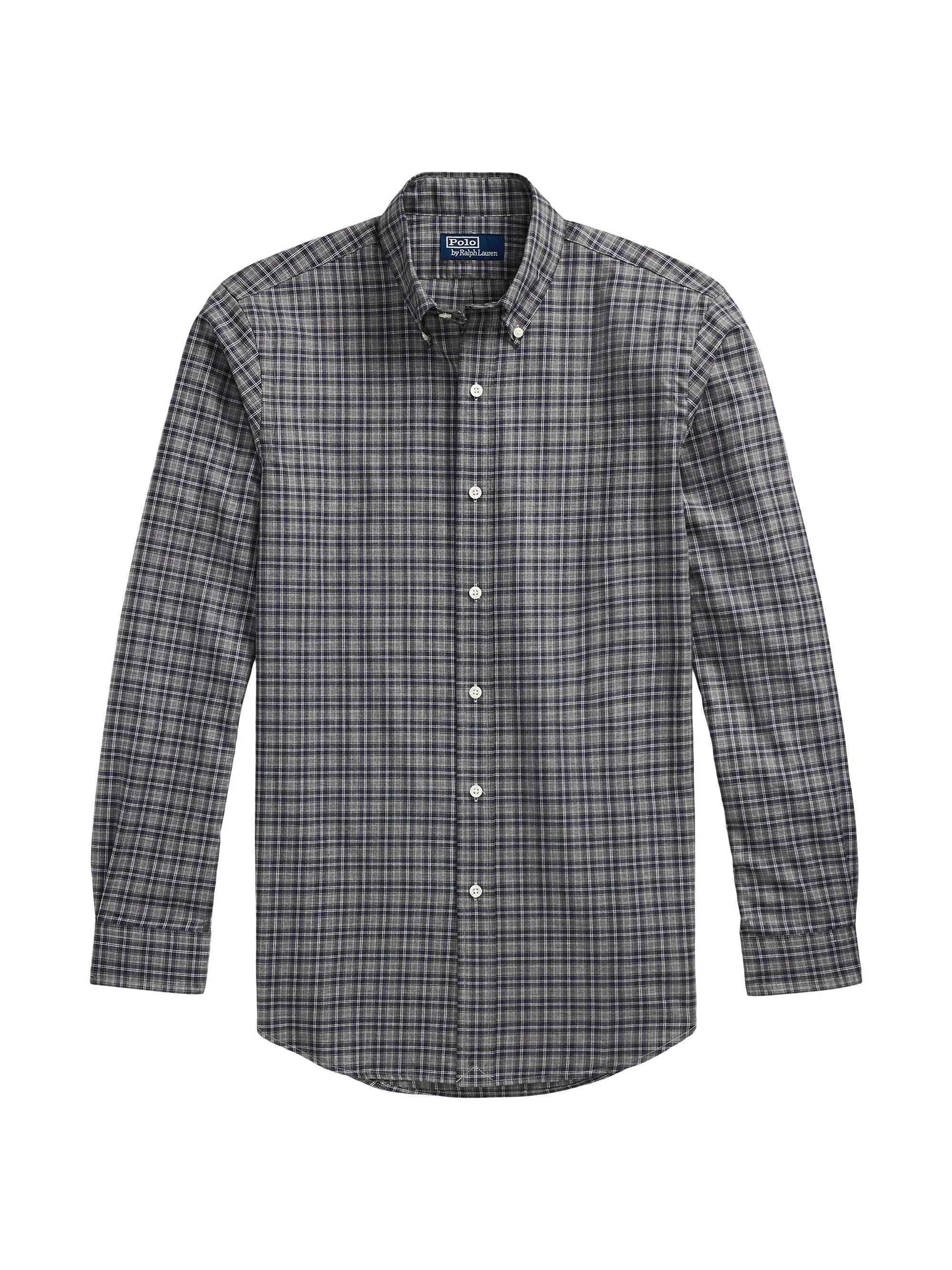 Men's Plaid Cotton Shirt - Grey Navy Heather Multi - 1