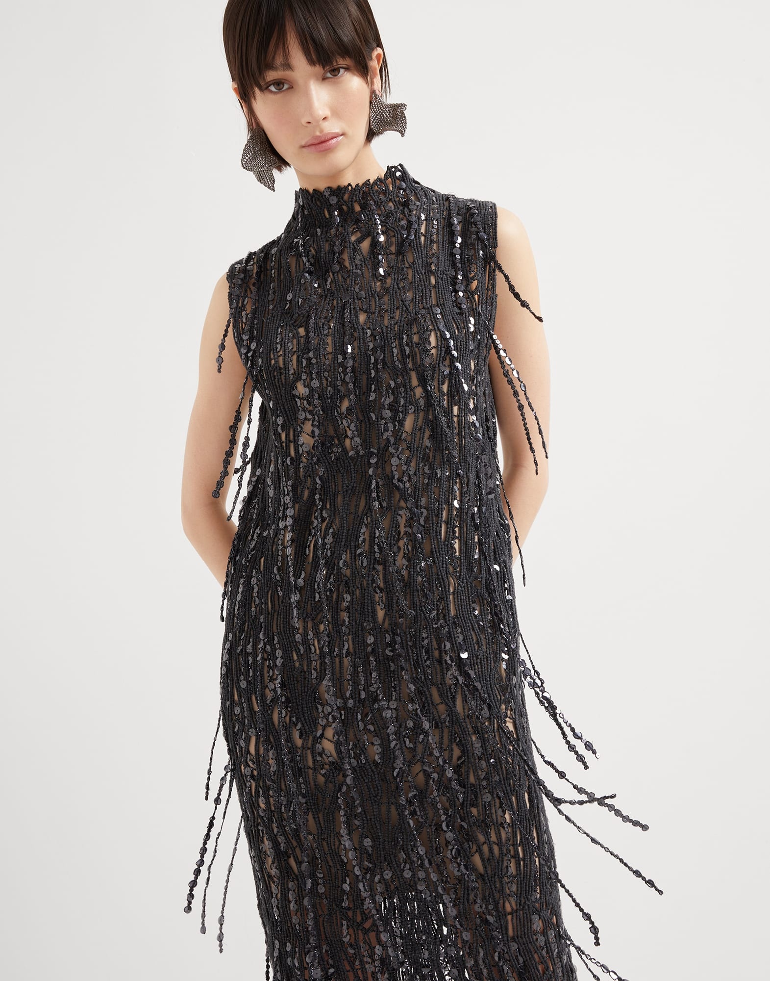 Dazzling abstract embroidery knit dress in cotton - 4