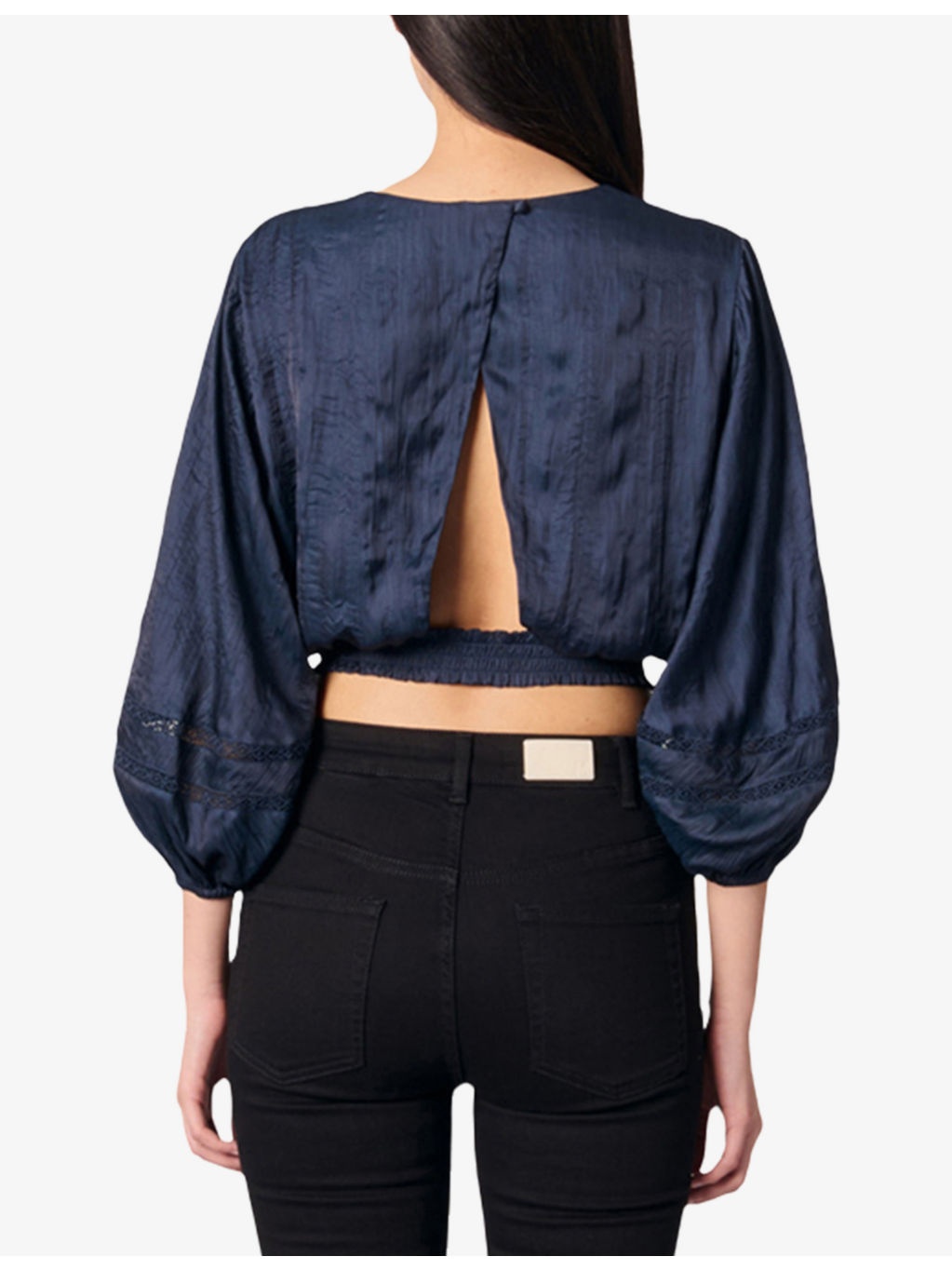 Puff-Sleeve Cropped Satin Blouse - 4