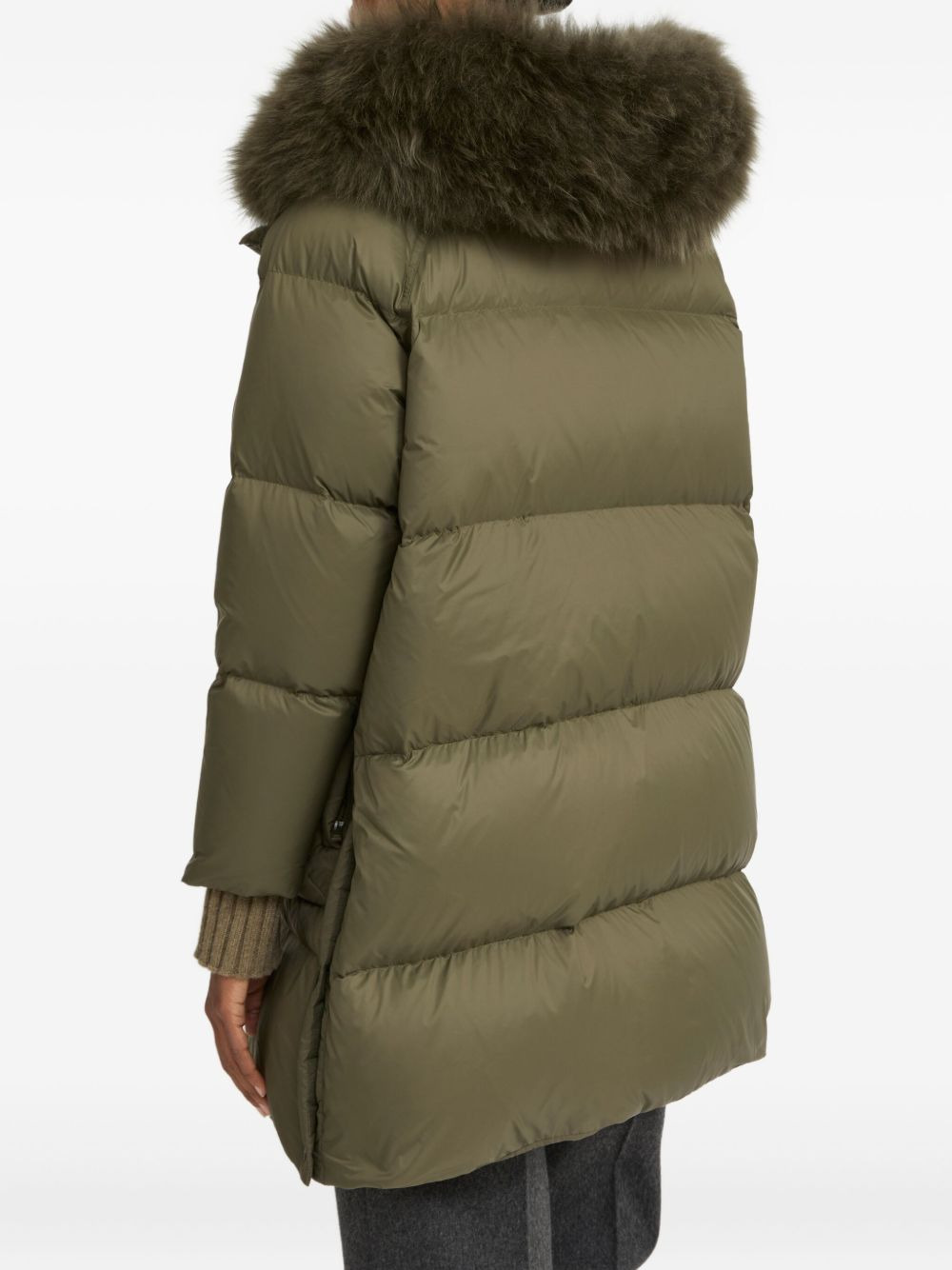 shearling-trimmed down coat - 4
