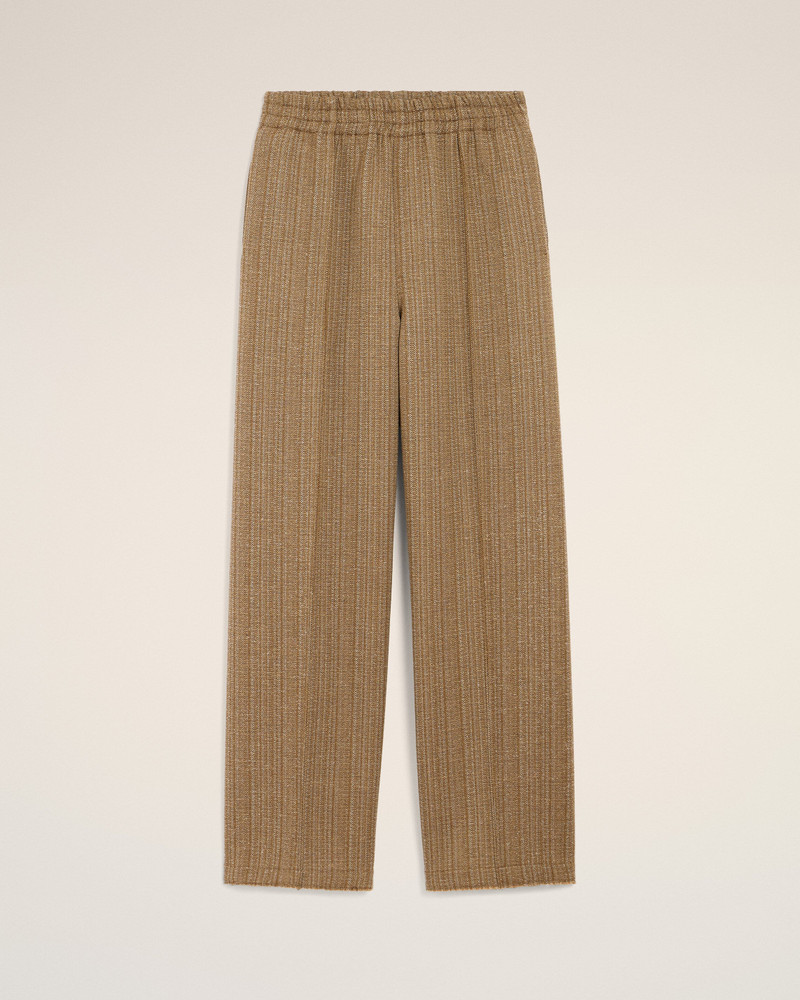 BROWN WOOL HERRINGBONE ELASTICATED TROUSERS 1
