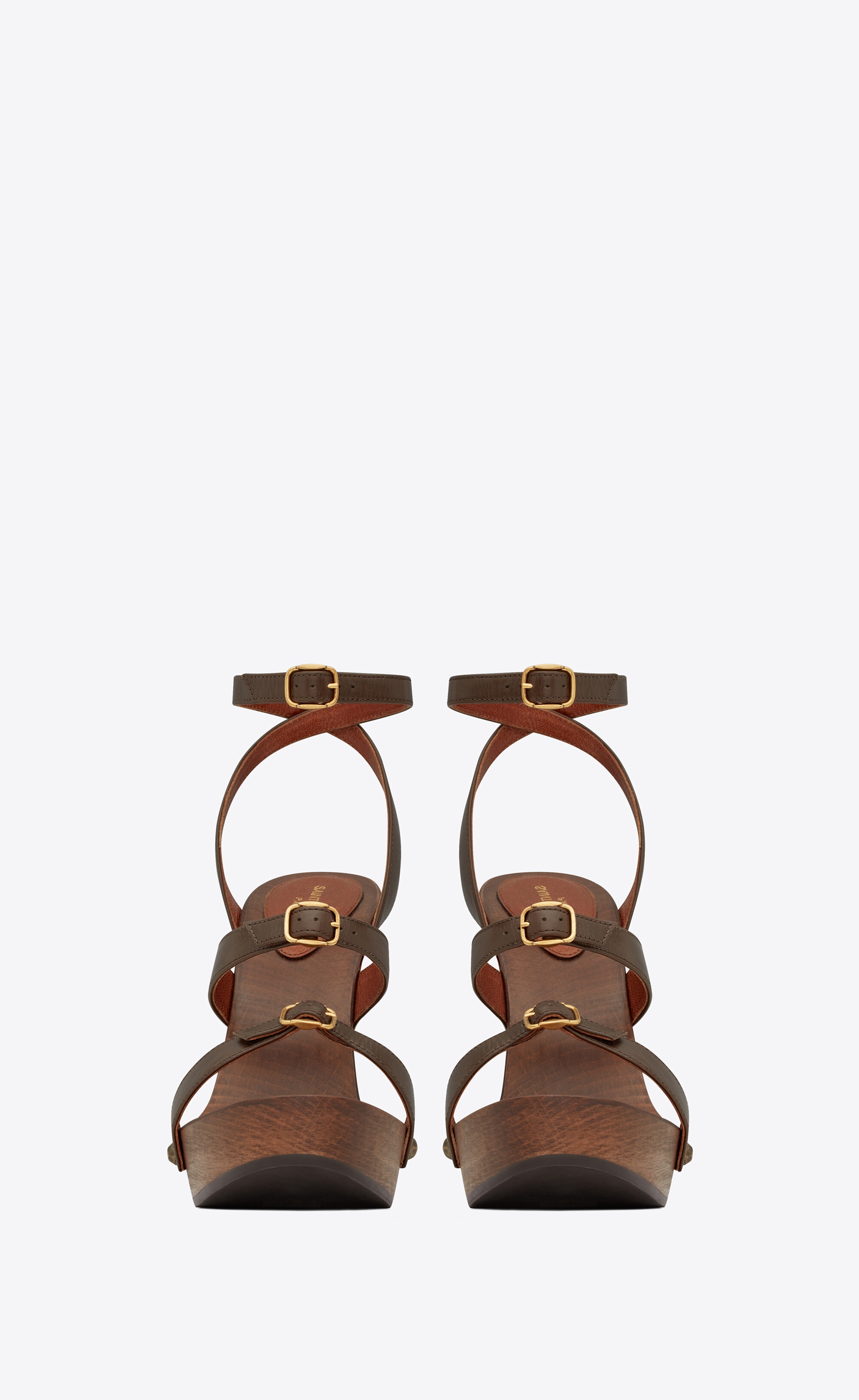 joan platform sandals in smooth leather and wood - 2