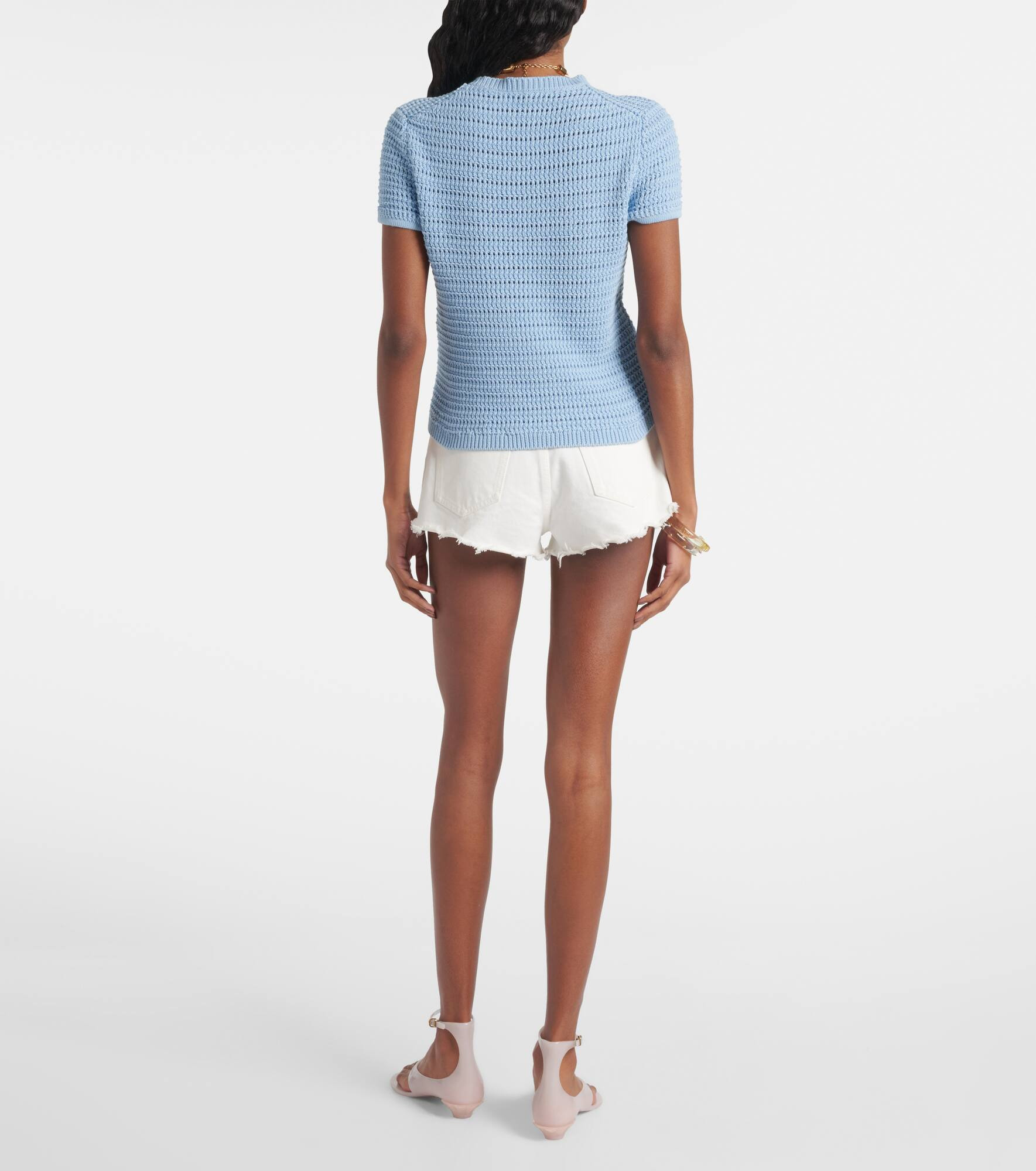 Embroidered crochet cotton T-shirt - 3