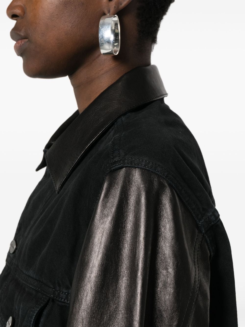 Grizzo leather-panels denim jacket - 5