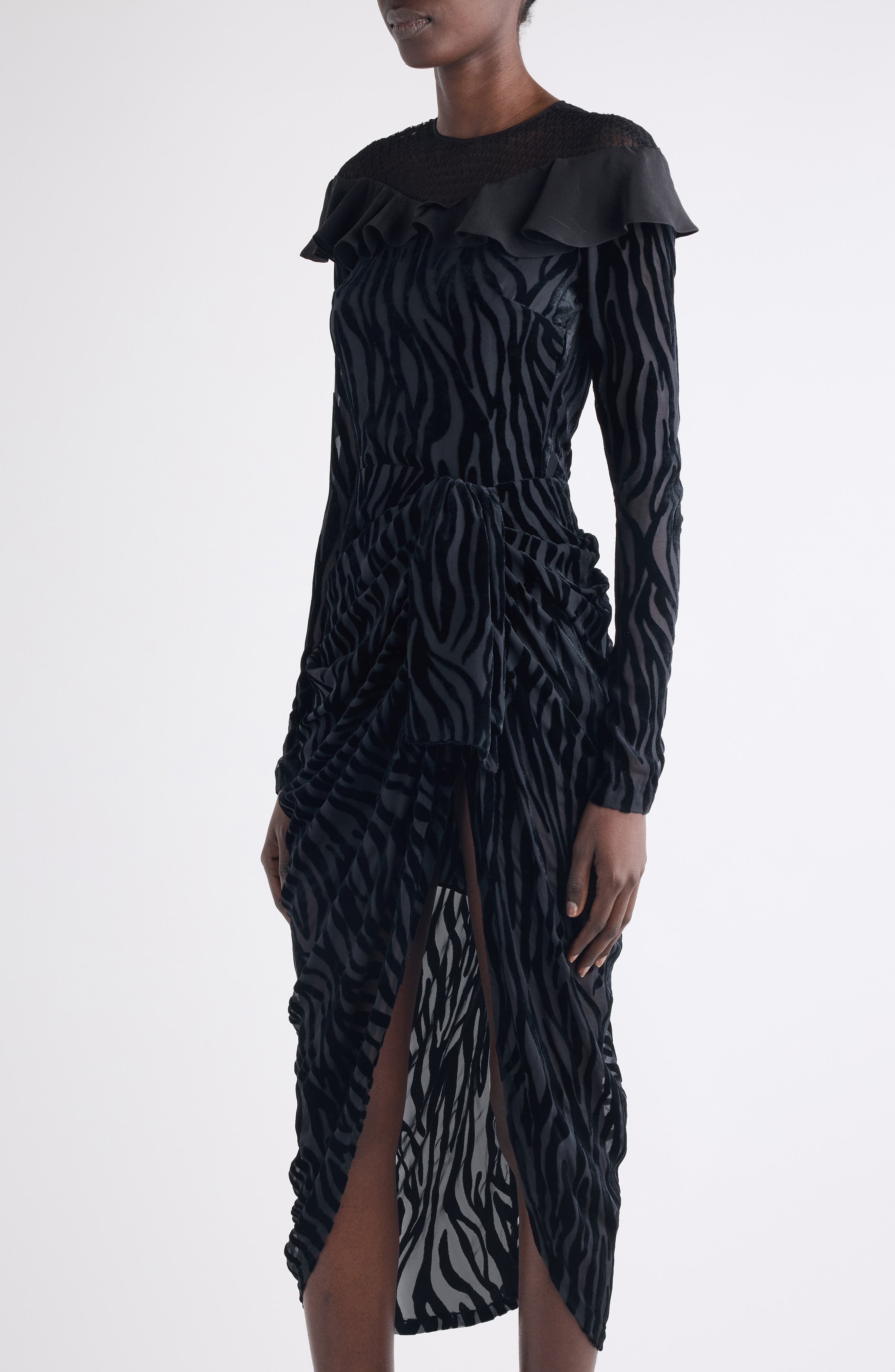 Isabel Marant Camy Long Sleeve Mixed Media Dress in Black at Nordstrom - 4