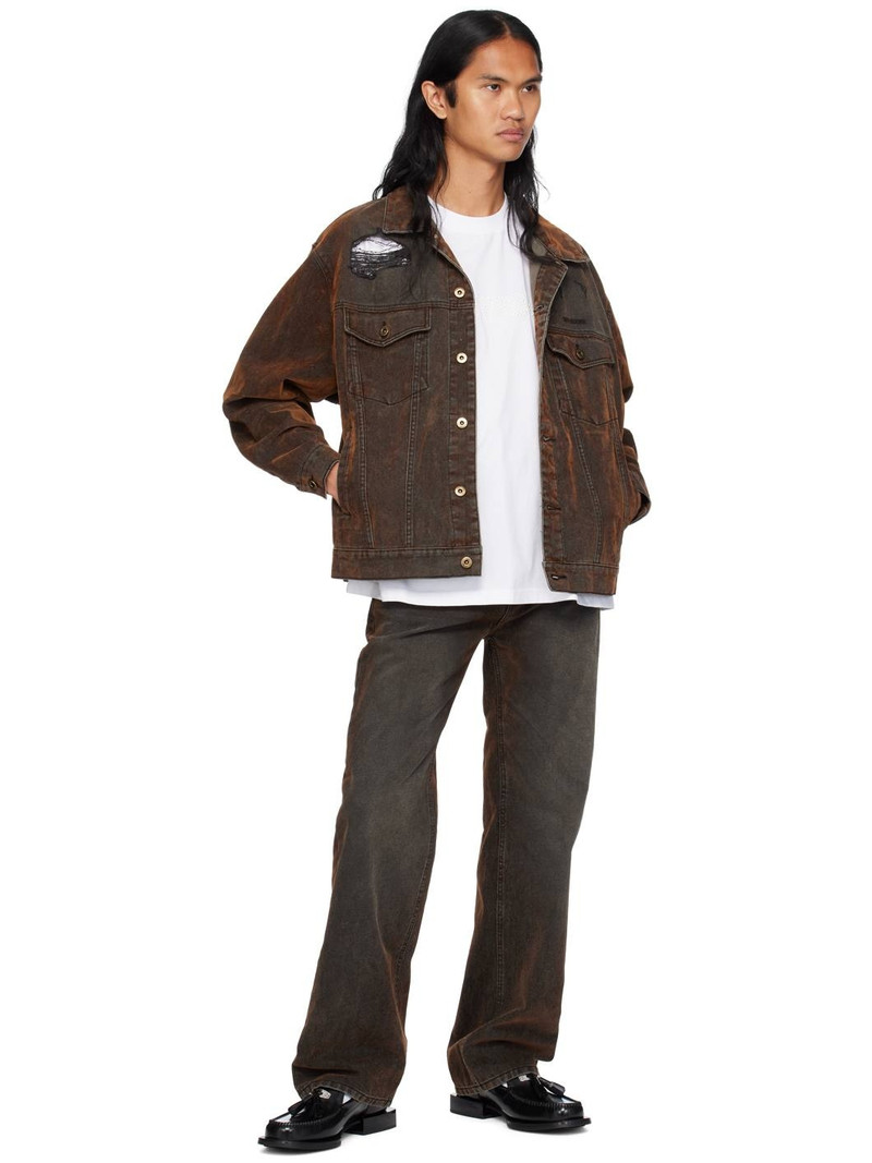 We11done Brown Distressed Denim Jacket outlook