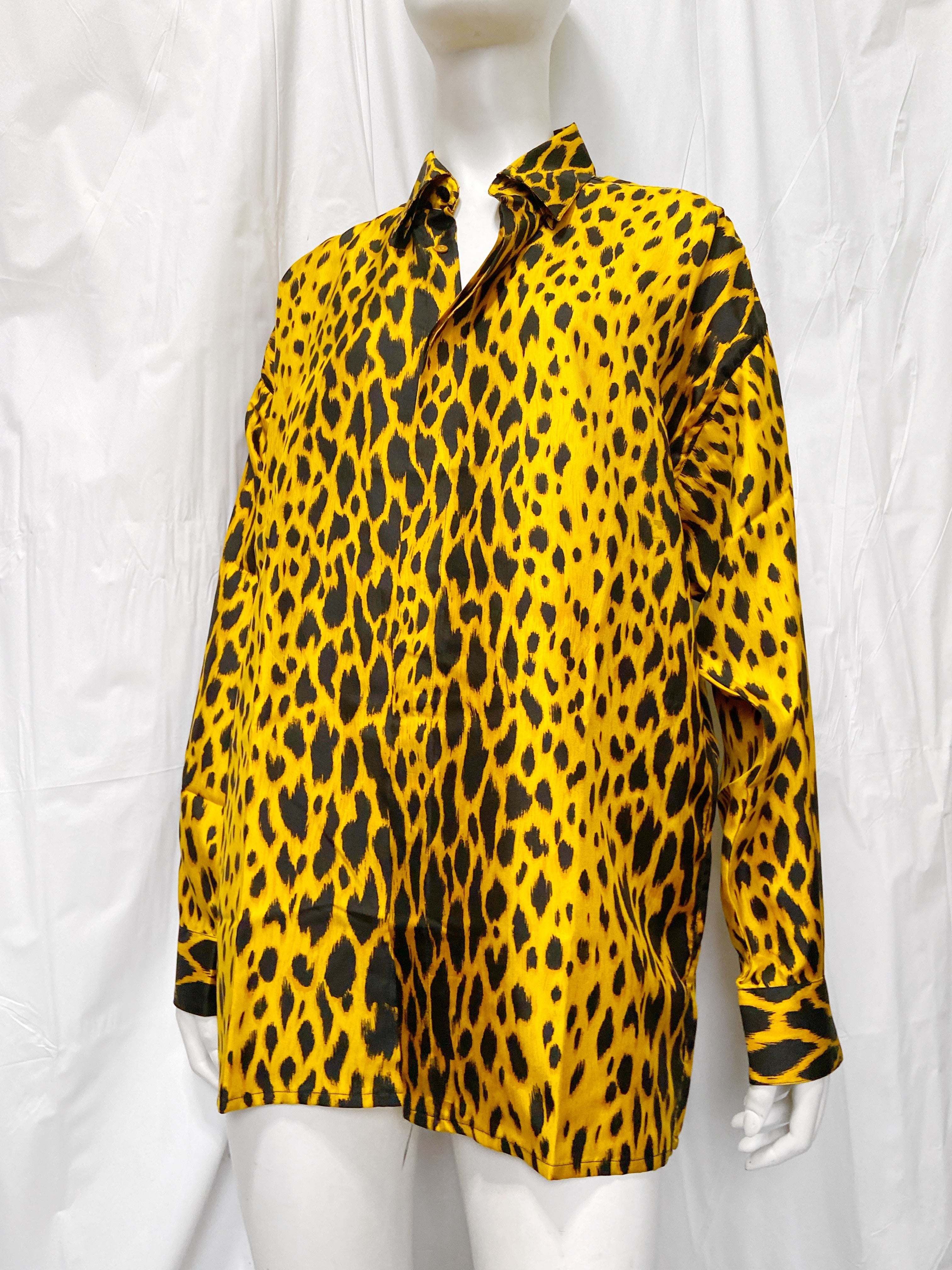 Gianni Versace Spring 1992 Men’s Leopard Print Silk Shirt 44 - 9
