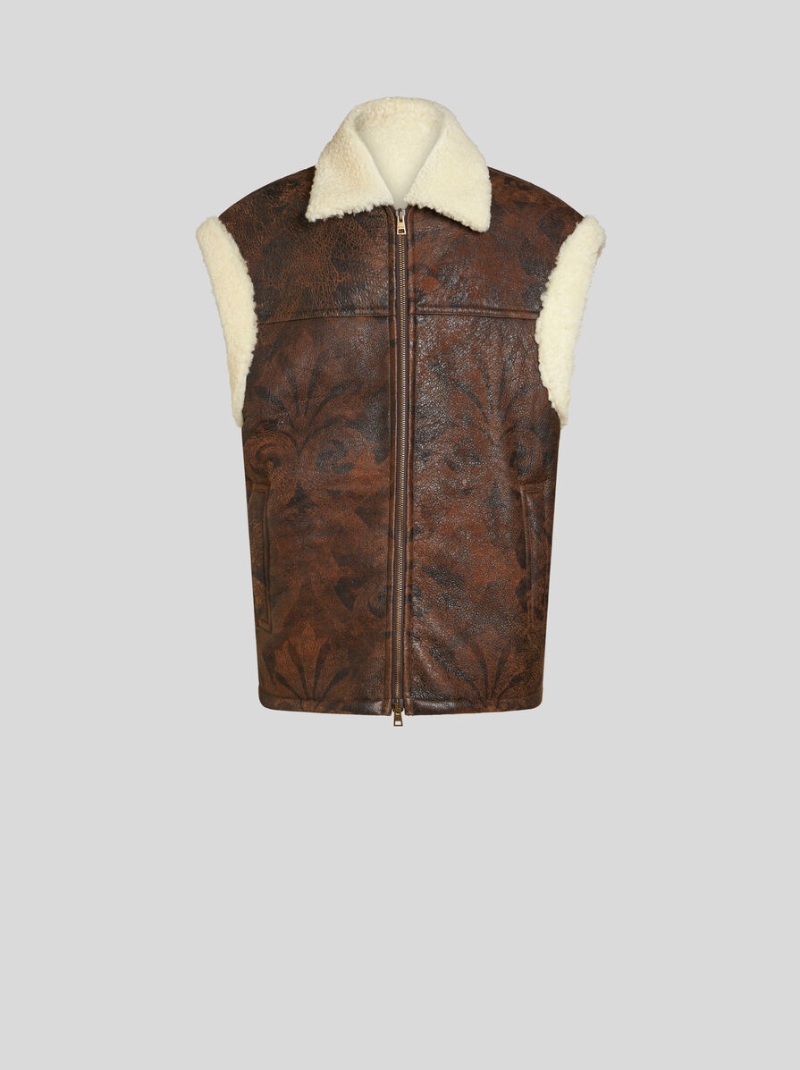 SLEEVELESS JACKET IN PRINTED SHEARLING - 1