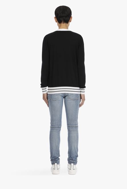 Black wool sweater with embroidered white Balmain logo - 3