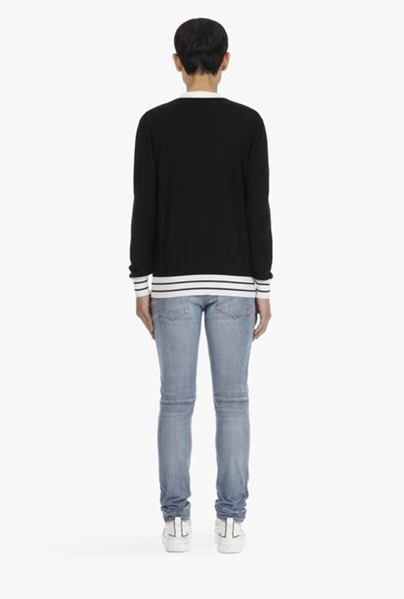 Black wool sweater with embroidered white Balmain logo 3