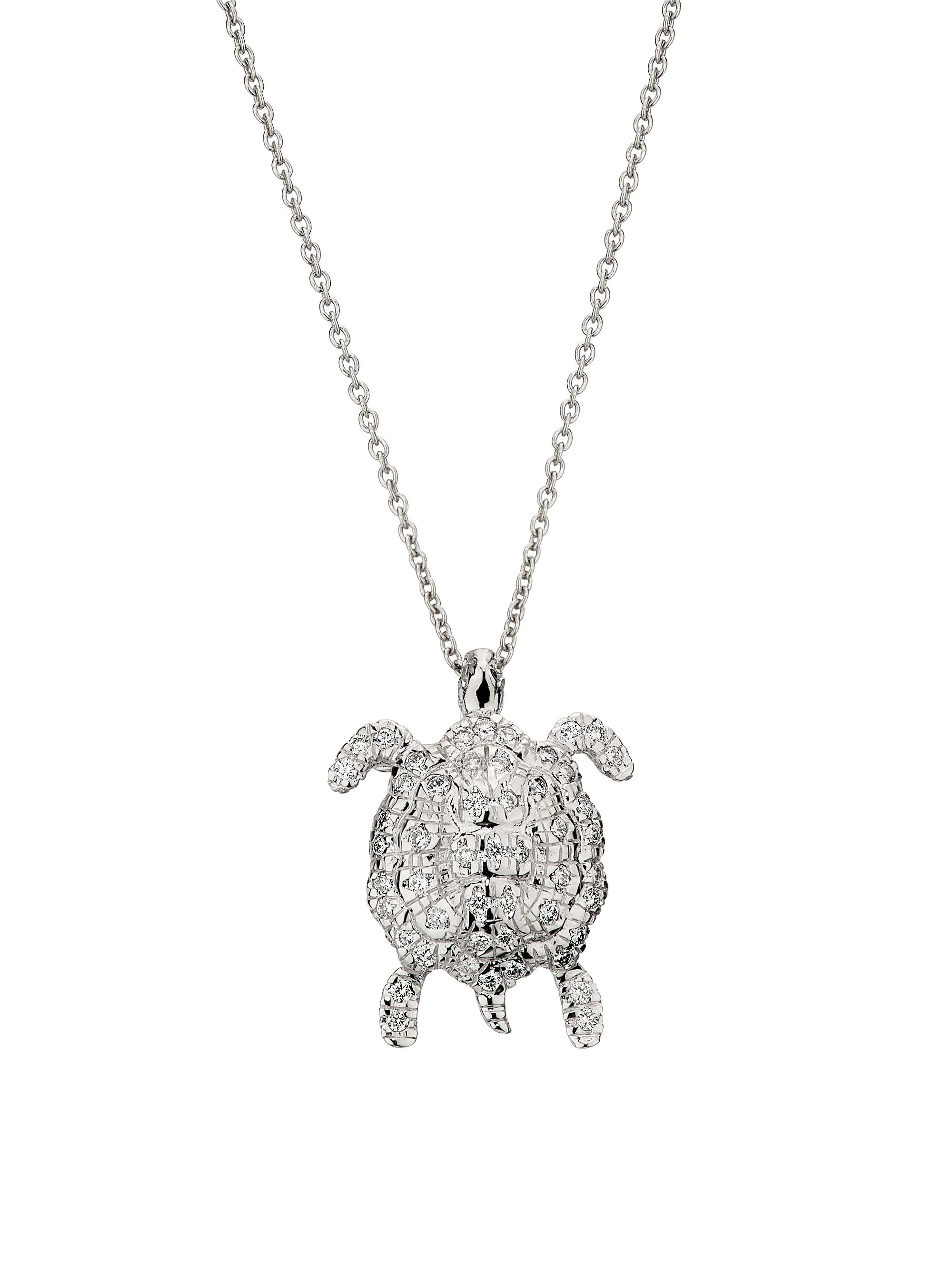 Women's Tiny Treasures 18K White Gold & 1.40 TCW Diamond Turtle Pendant Necklace - White Gold - 1