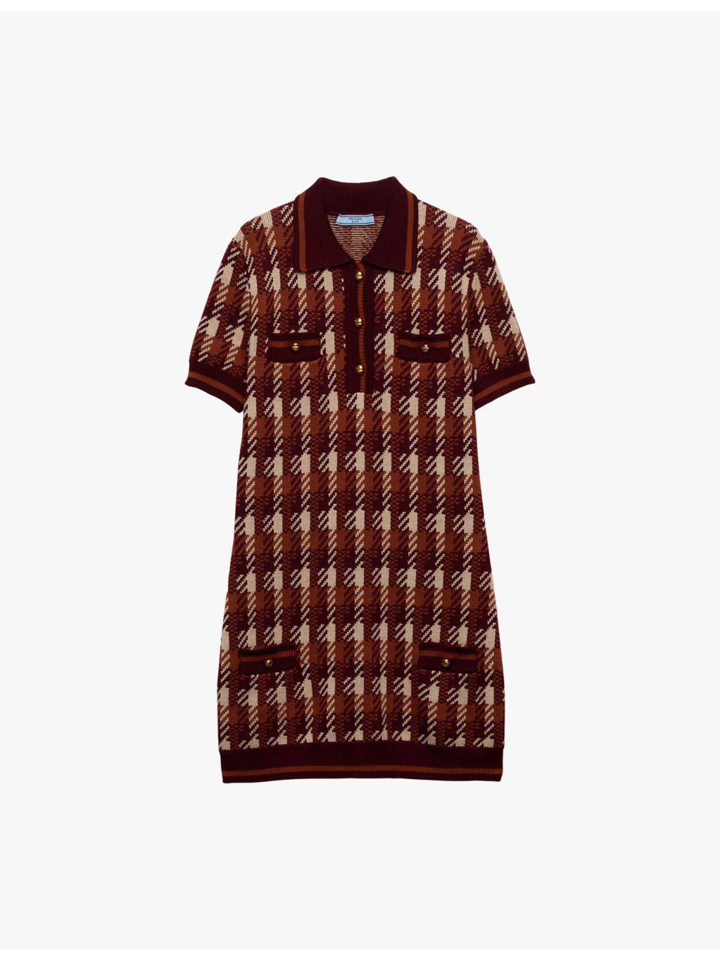 Houndstooth short-sleeve wool-knit mini dress - 1