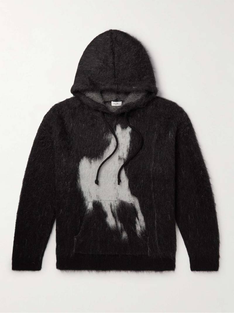 Printed Mohair and Silk-Blend Hoodie 1