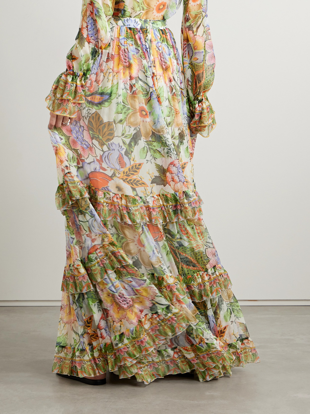 Tiered Silk-crepon Maxi Skirt - 3