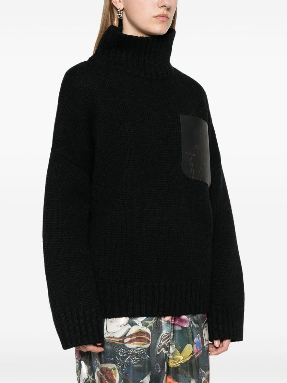 high-neck leather-pocket sweater - 3
