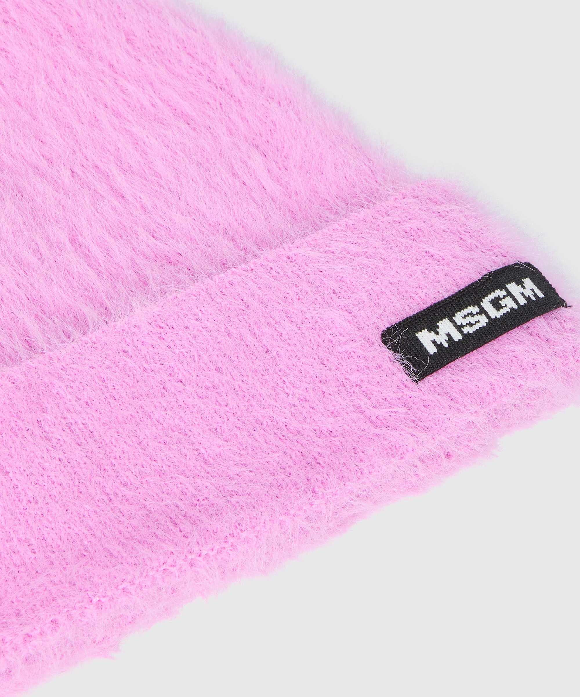 Pink knitted hat with MSGM logo label - 2