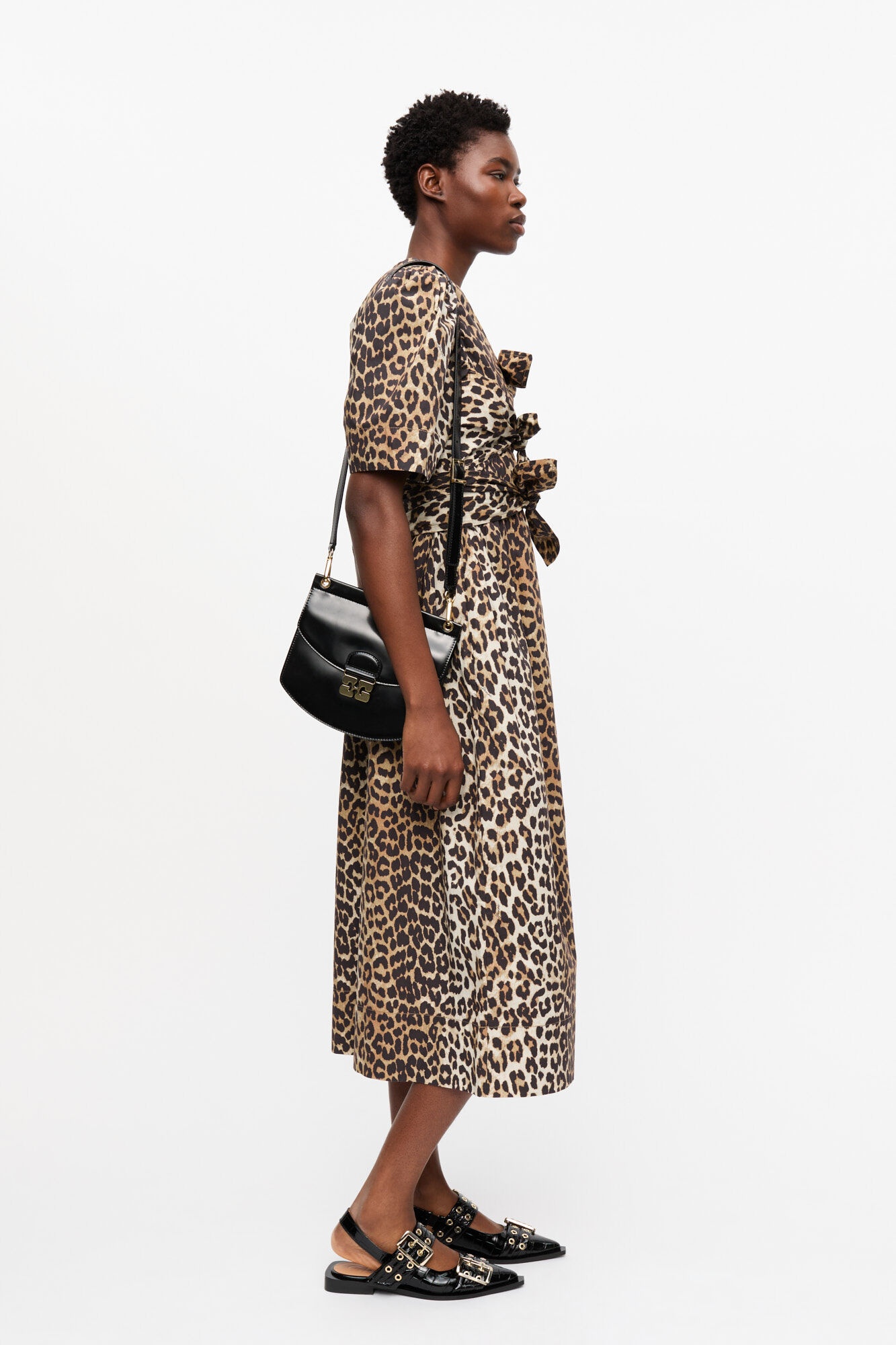 LEOPARD PRINTED COTTON TIE STRAP MIDI DRESS - 5