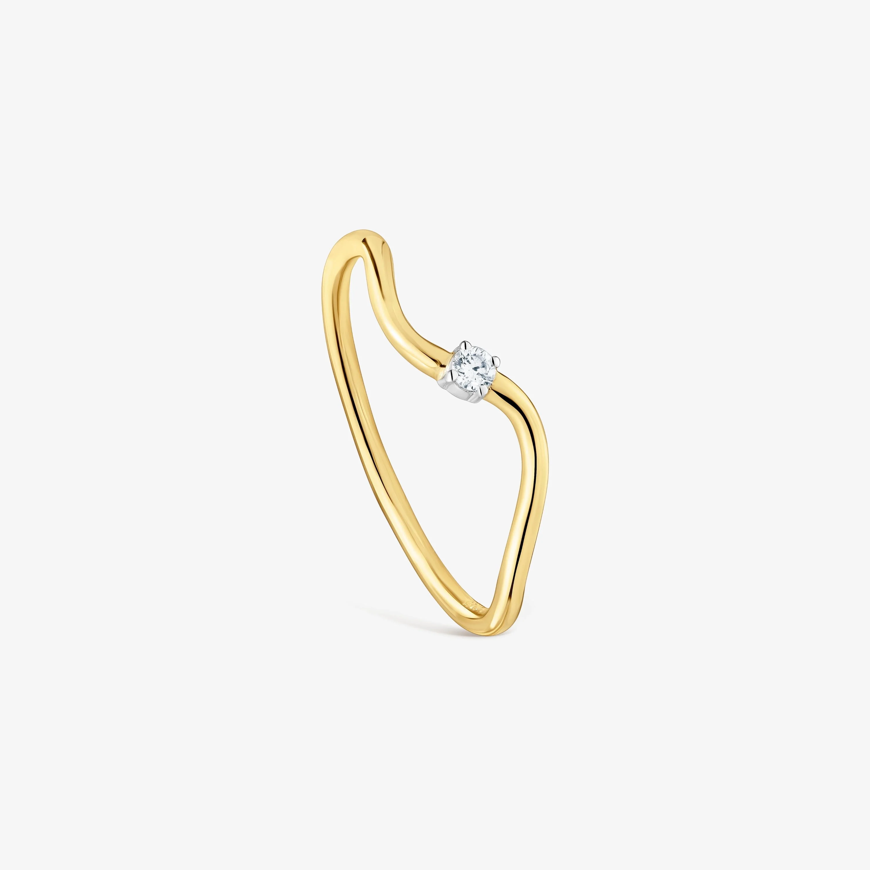18K solid gold wave-shaped Ring with Diamonds Daisy - 1
