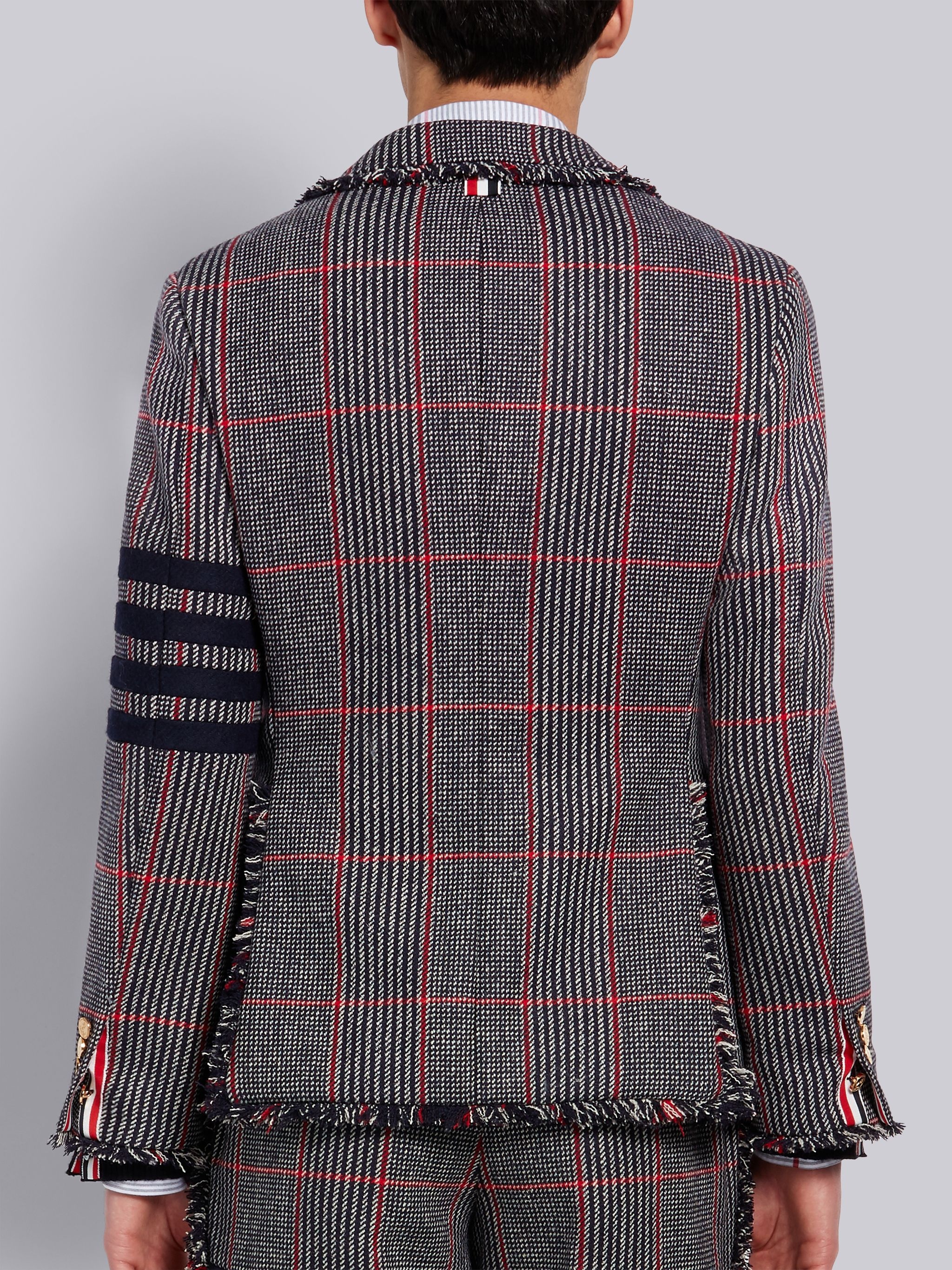 Multicolor Prince of Wales Oversize Check Wool Hunting Tweed Frayed Unconstructed Classic Jacket - 3