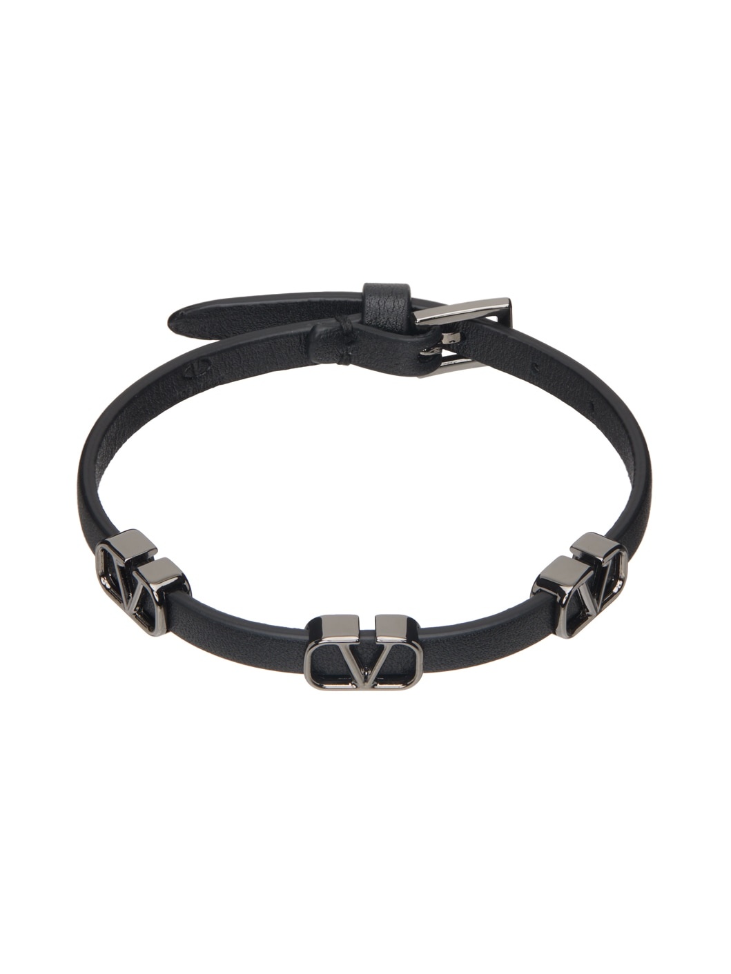 Black VLogo Signature Leather Bracelet - 1