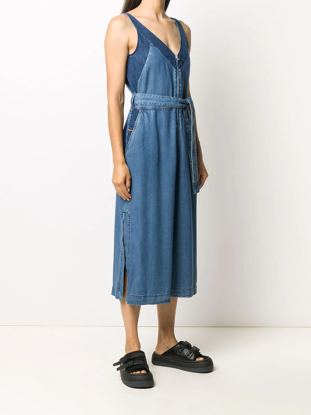 contrast-panel cropped denim jumpsuit - 3