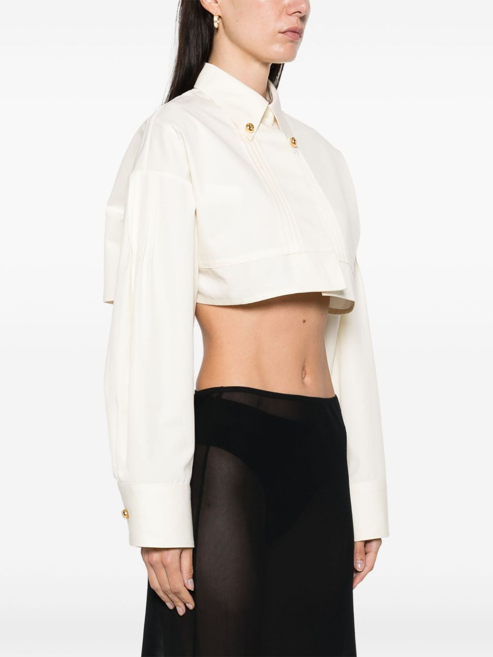 pintuck-detail cropped jacket - 3
