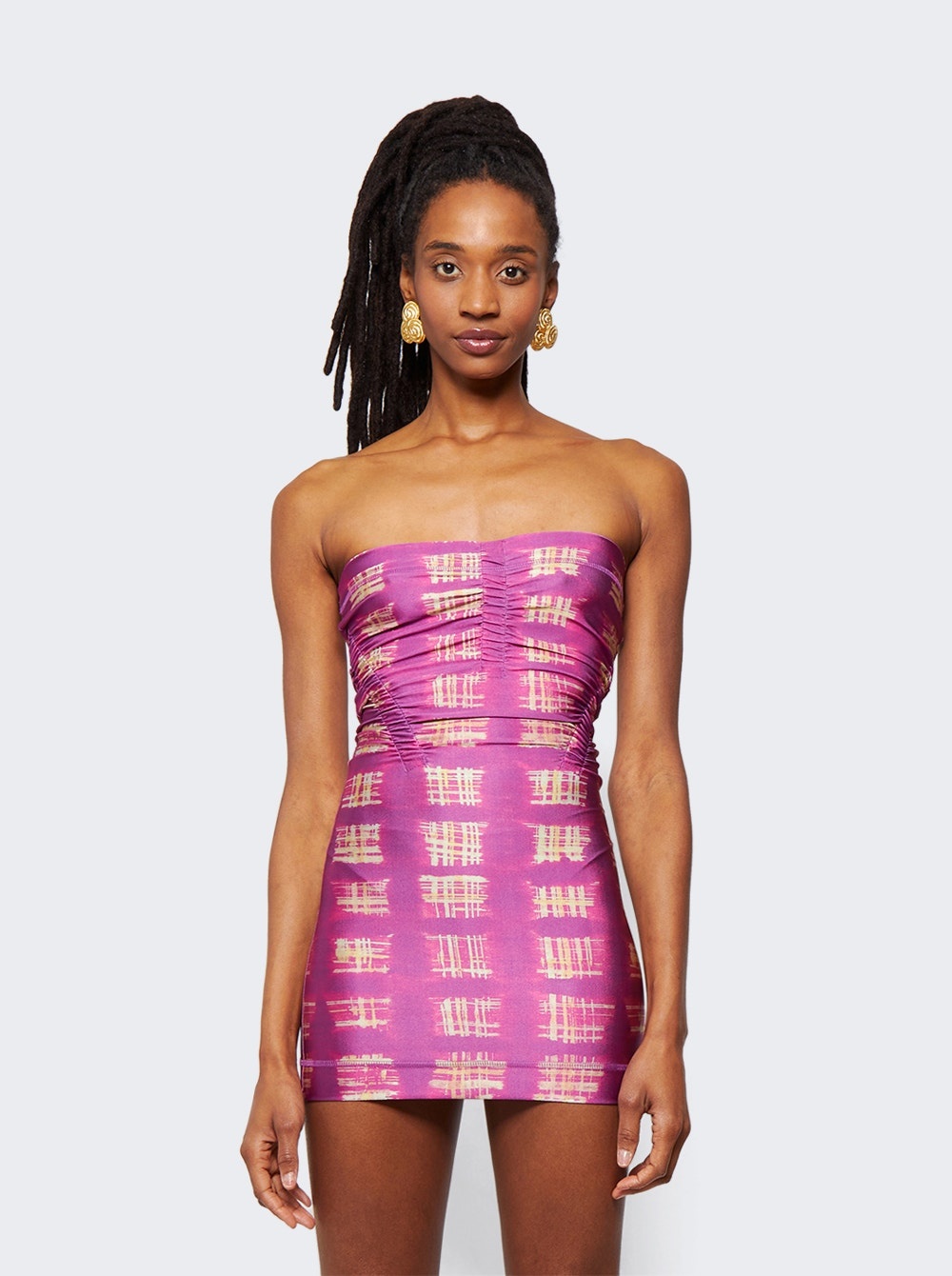 Tube Dress with Adjustable Channels Acid Plaid Purple - 3