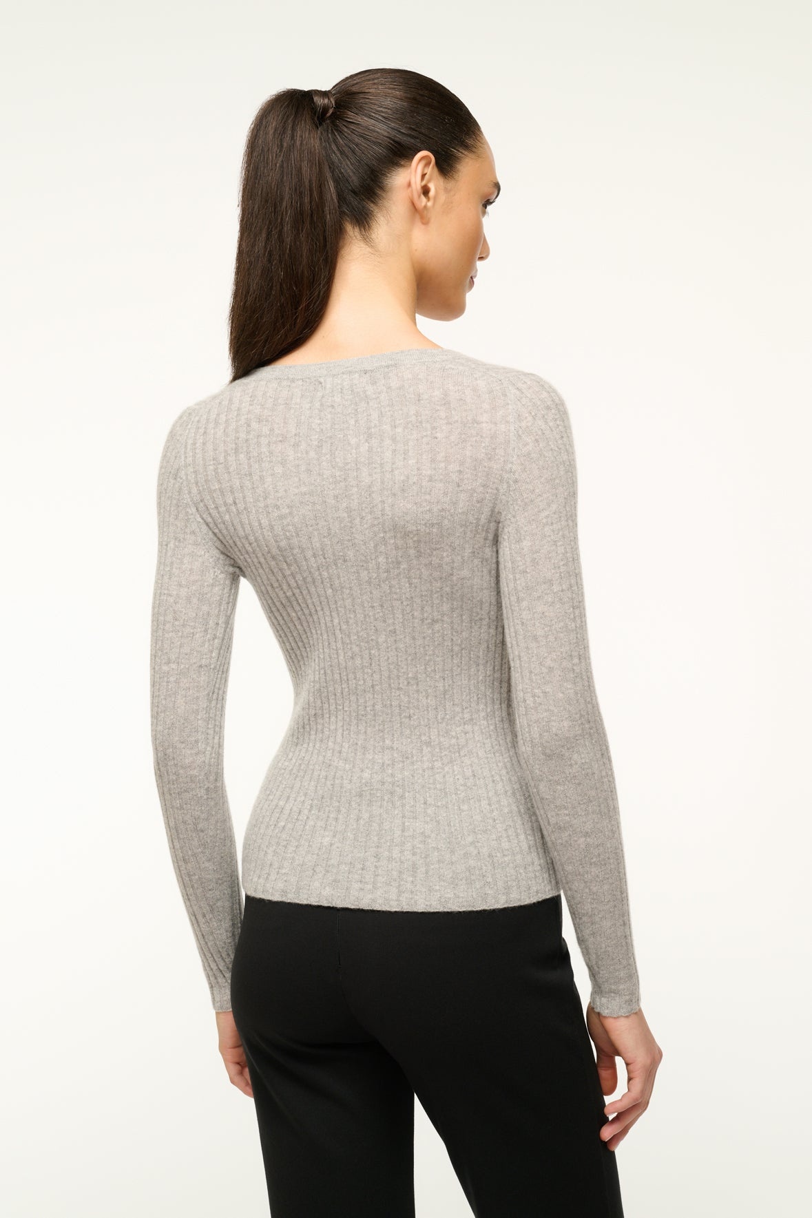 STAUD CARGO CASHMERE SWEATER HEATHER GREY - 4