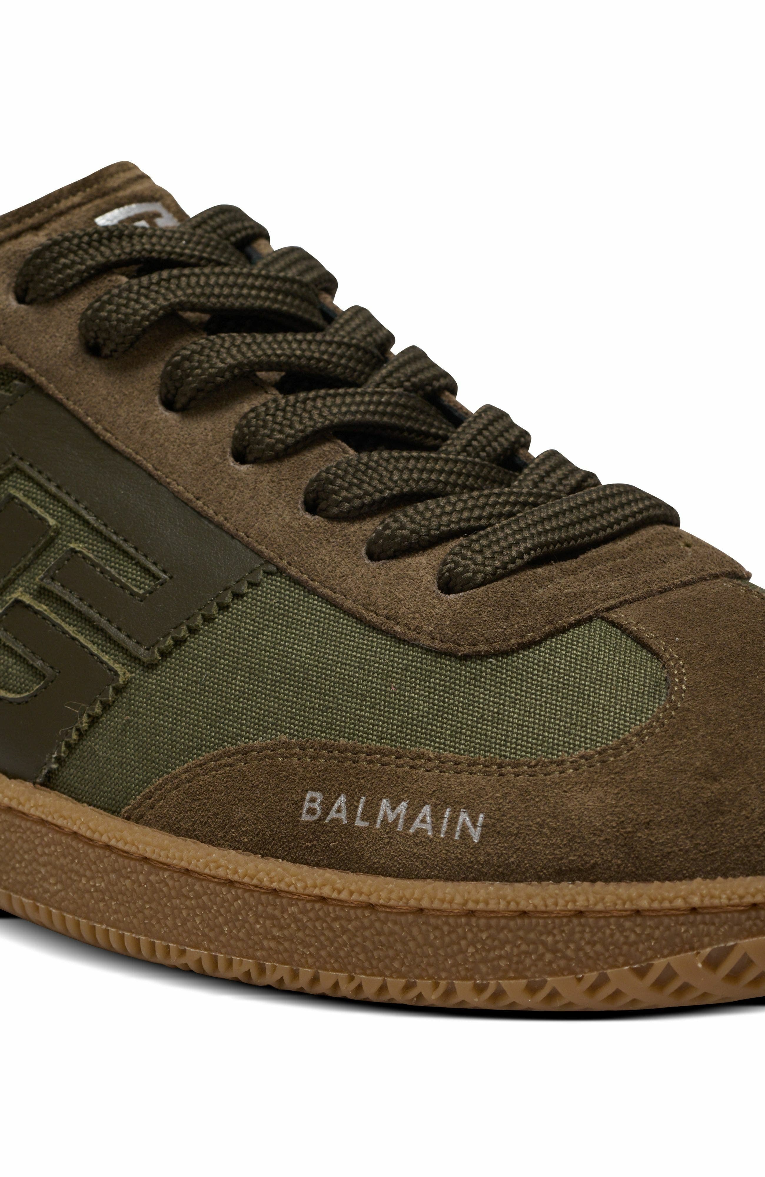 Balmain Swan trainers in leather and canvas in Khaki at Nordstrom - 8