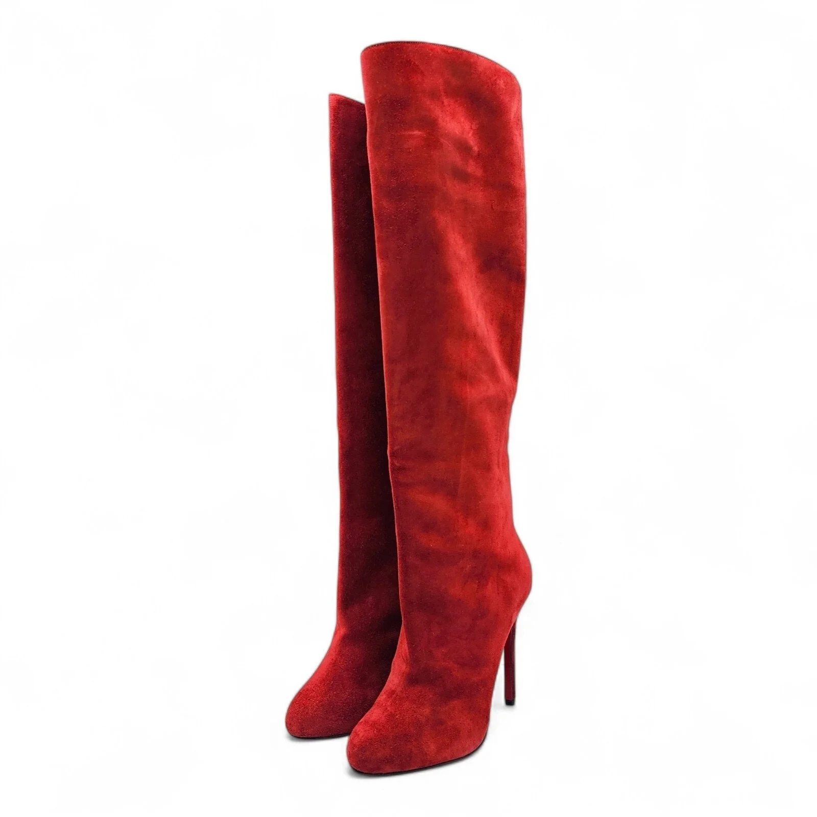 Christian Louboutin Vitish 100 Suede Knee-High Boots Red EU 37.5 US 7 - 1