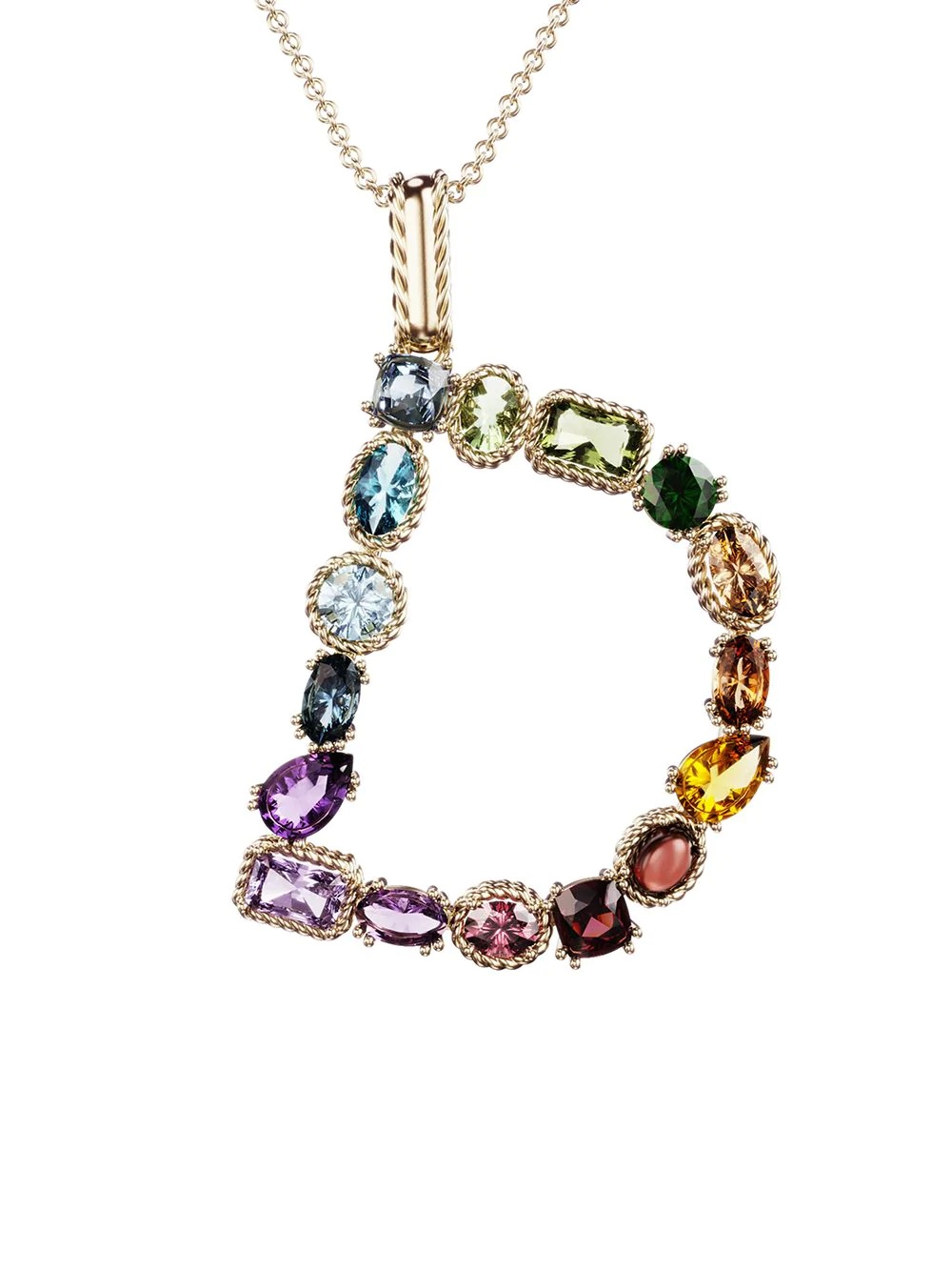 18kt yellow gold initial D gemstone necklace - 2