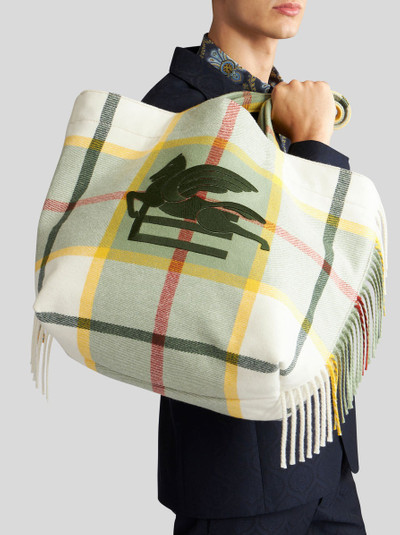 Etro LARGE CHECK JACQUARD SOFT TROTTER TOTE BAG WITH FRINGING outlook