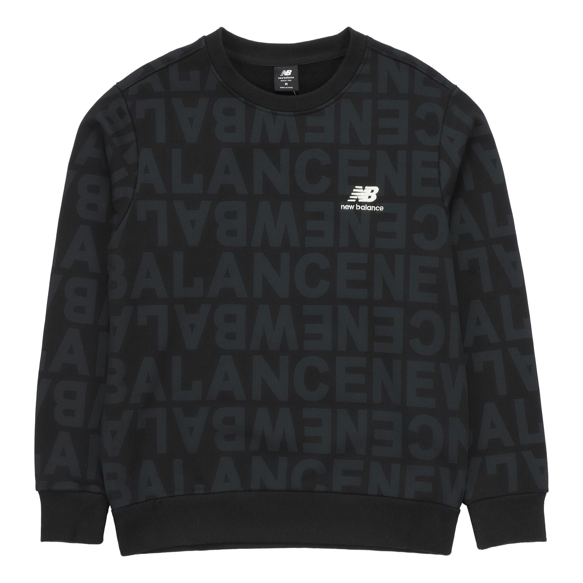 New Balance Men's New Balance Logo Full Print Sports Round Neck Pullover Black AMT14333-BK - 1