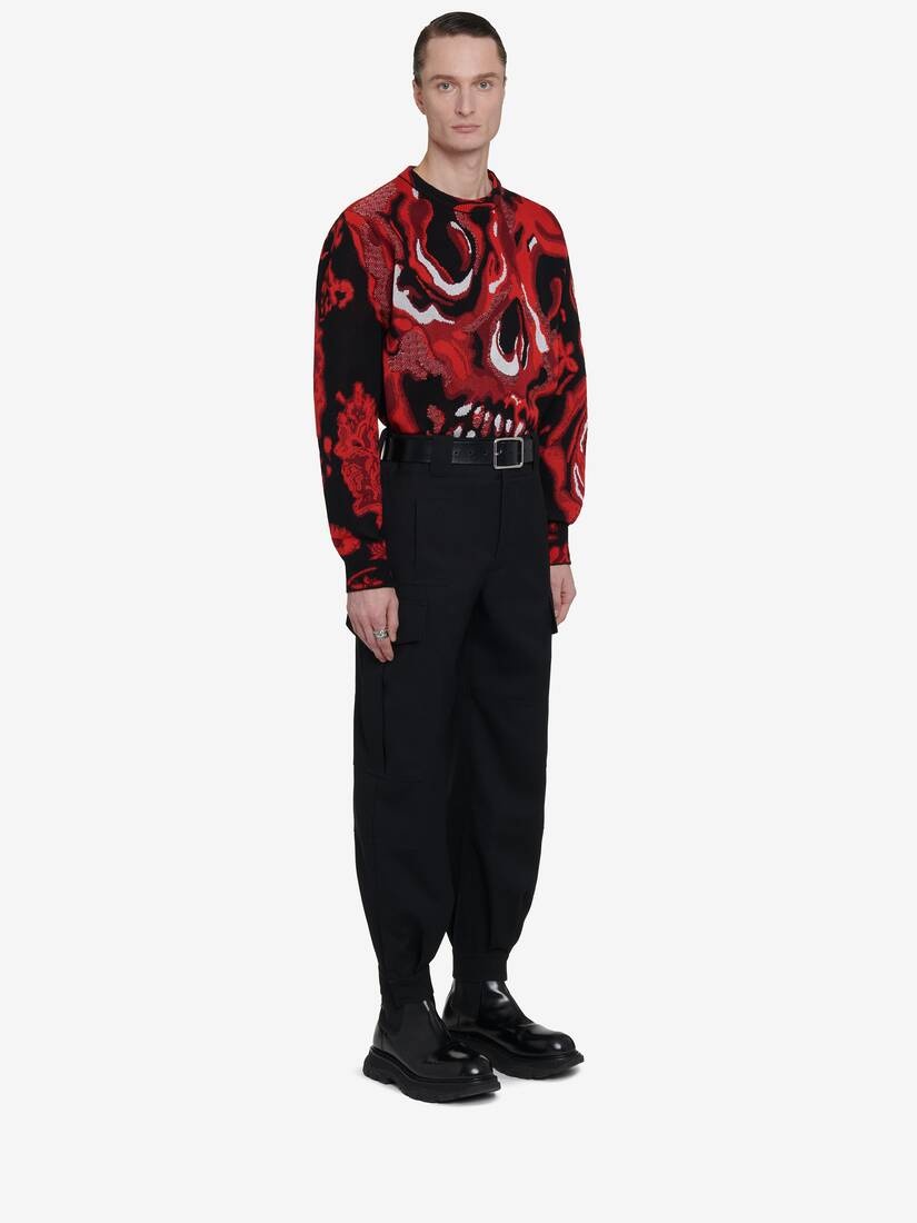 Men's Wax Flower Skull Jumper in Black/lust Red - 4