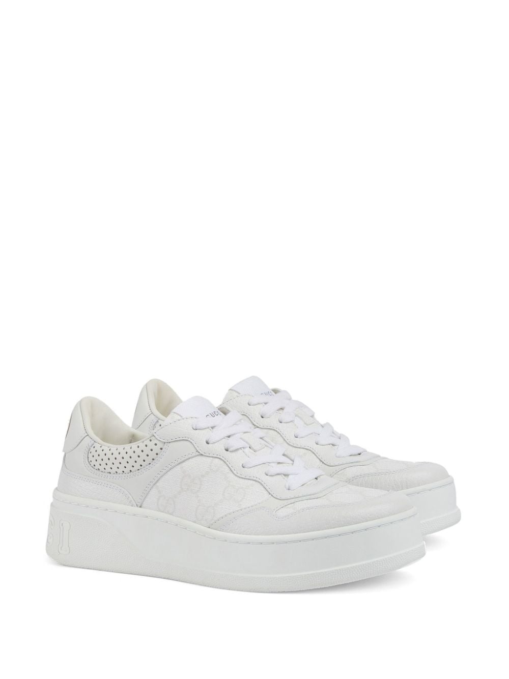 GG-jacquard leather sneakers - 2