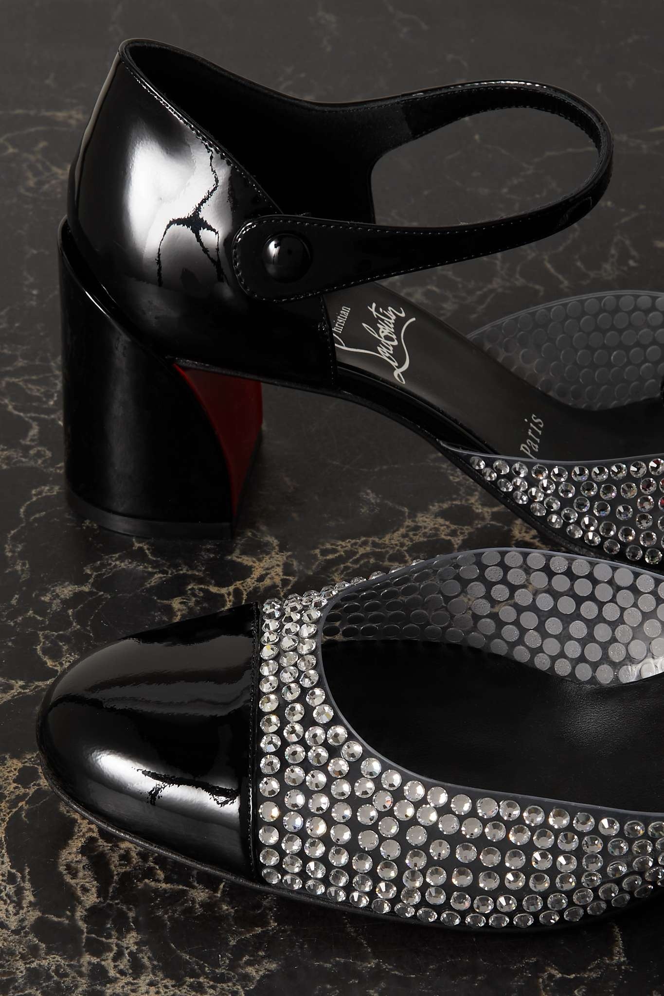 Miss Jane Plum Strass - 55 mm Mary Janes - Velvet and strass - Black -  Women - Christian Louboutin United States