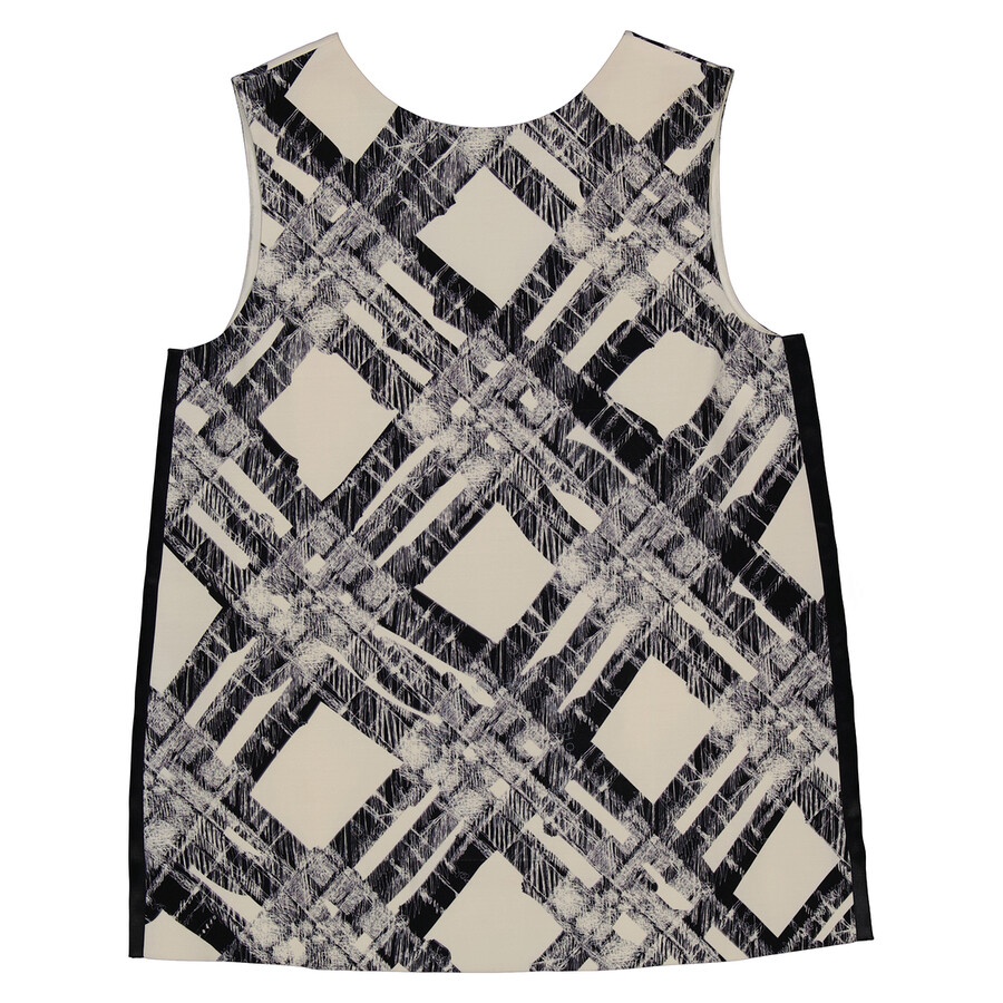 Burberry Ladies Check Print Wool Silk V-back Top - 2