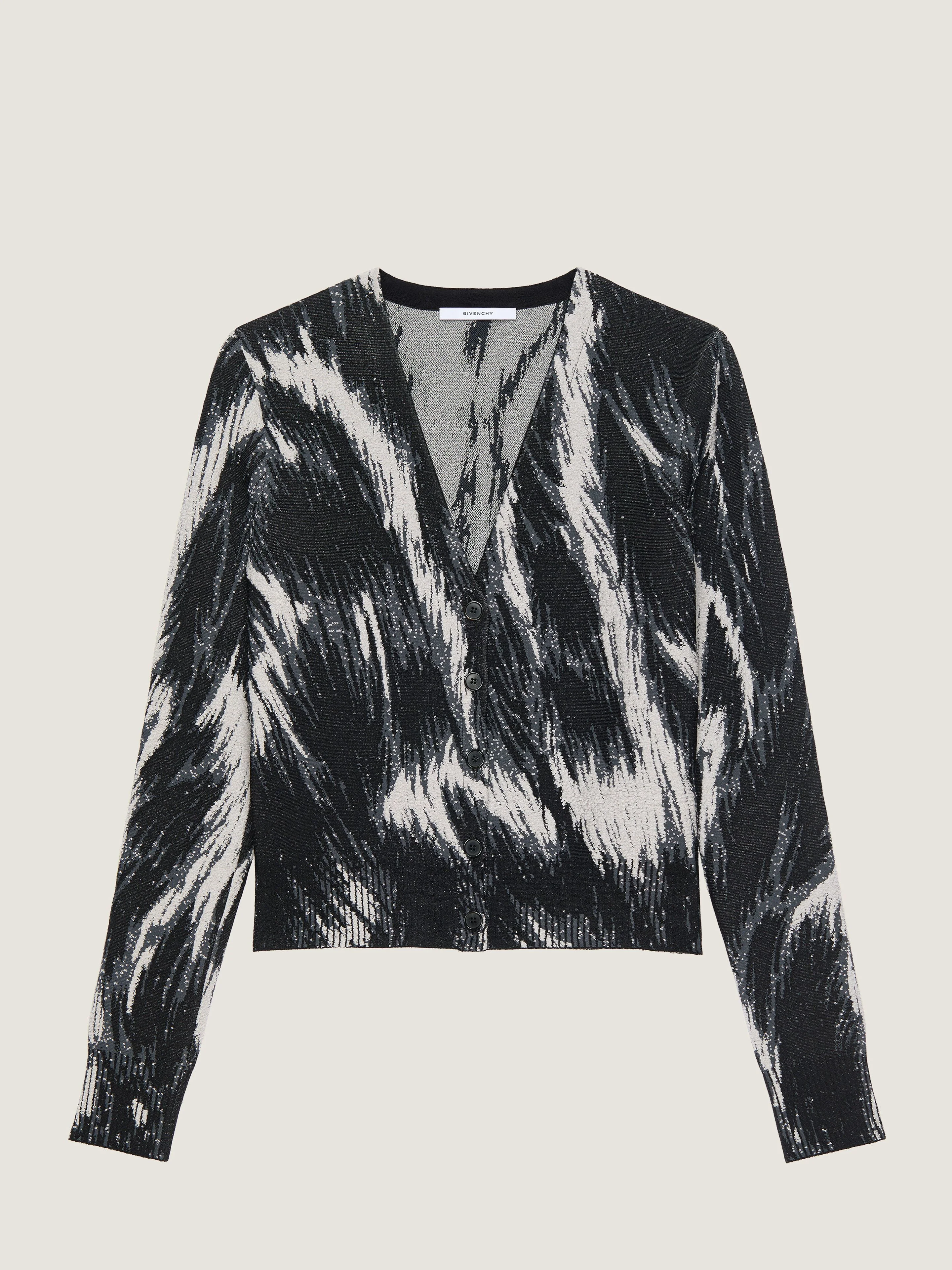 CROPPED CARDIGAN IN ANIMAL JACQUARD VISCOSE - 1