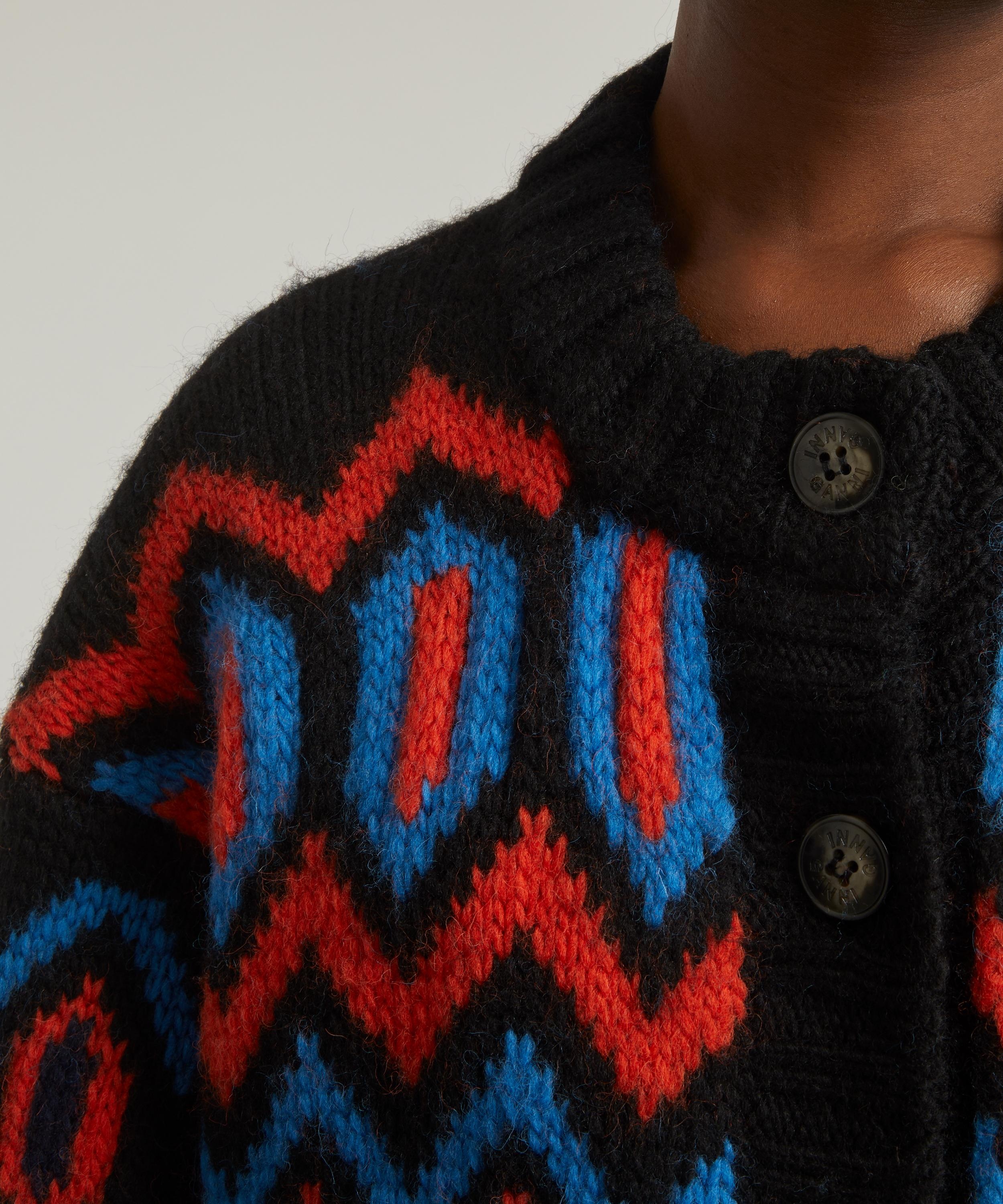 GANNI Black Chunky Graphic Wool Cardigan | REVERSIBLE