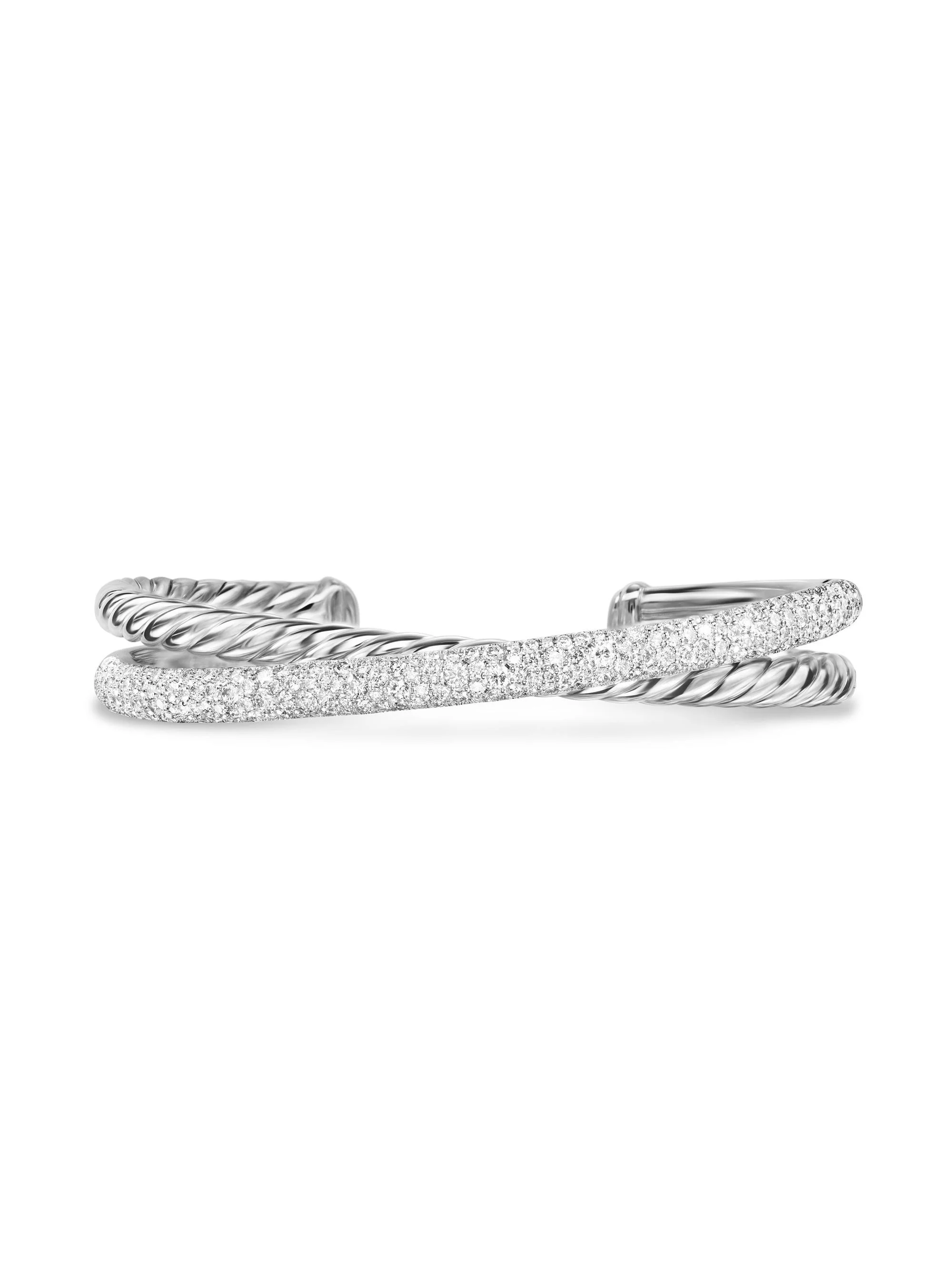 Women's Pavé Crossover Two Row Cuff Bracelet in Sterling Silver - Silver - 1