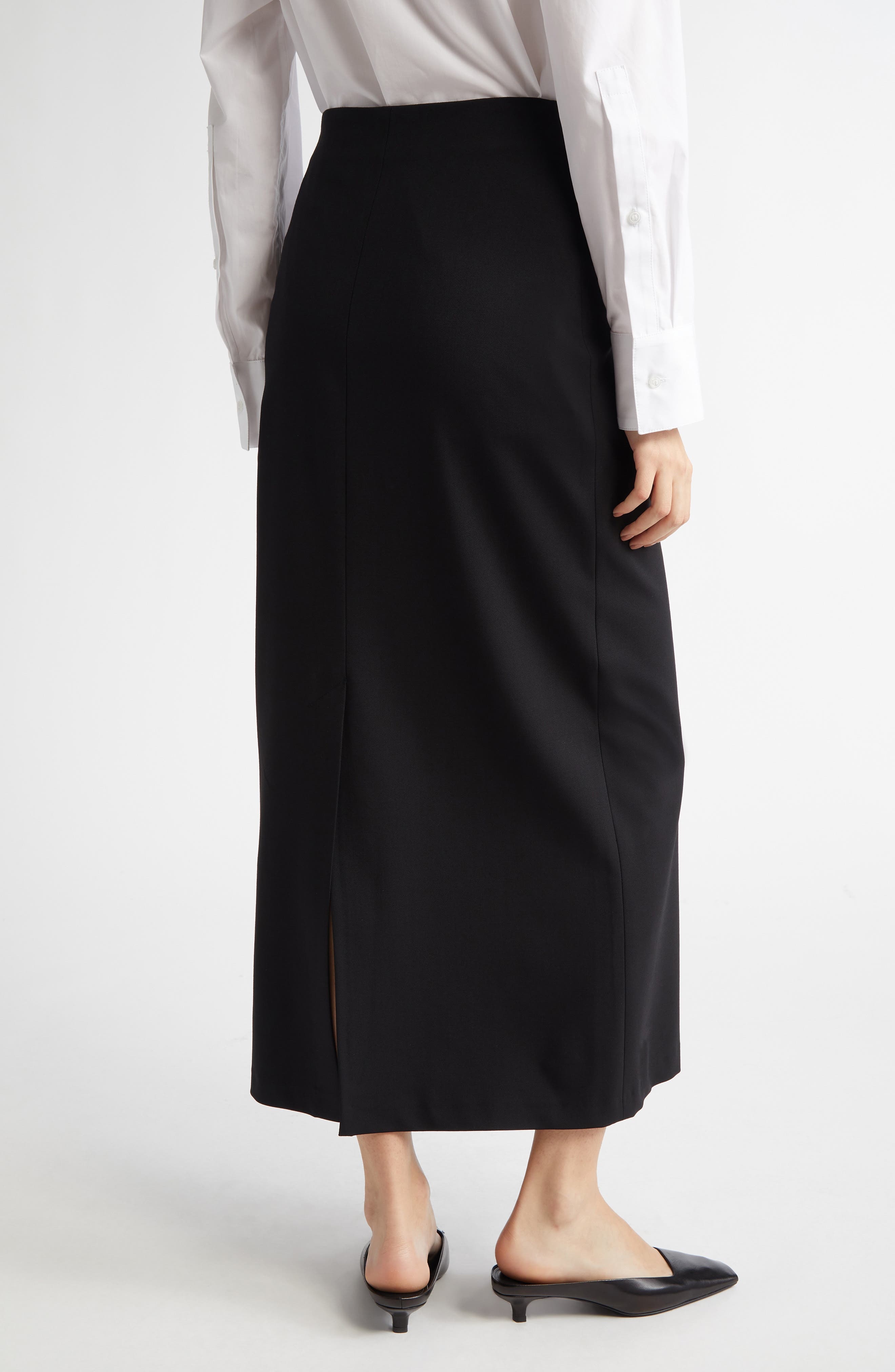 LOULOU DE SAISON Samos Stretch Wool Grain de Poudre Pencil Skirt in Black at Nordstrom - 3