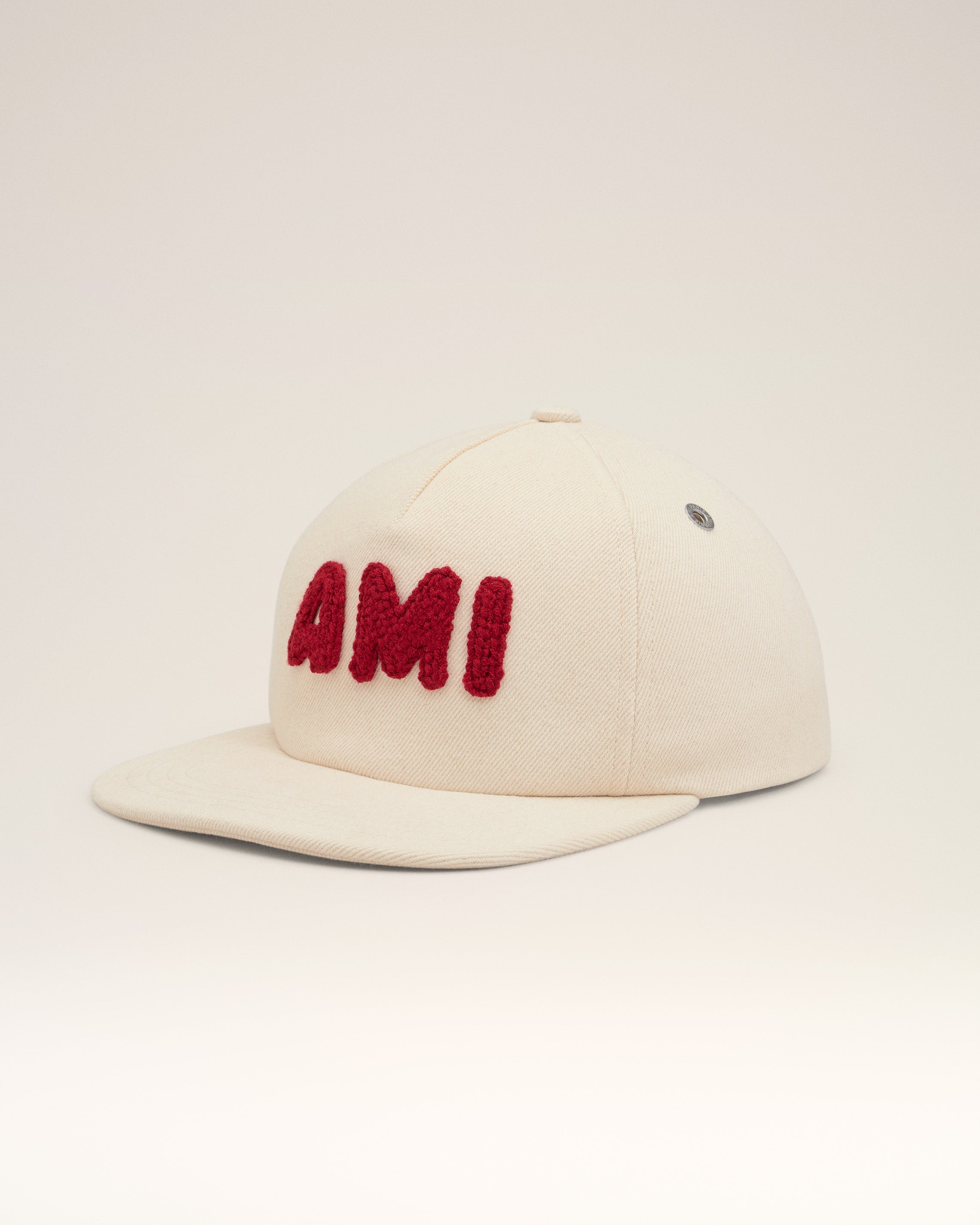 BEIGE COTTON AMI PARIS PATCH TRUCKER CAP - 1